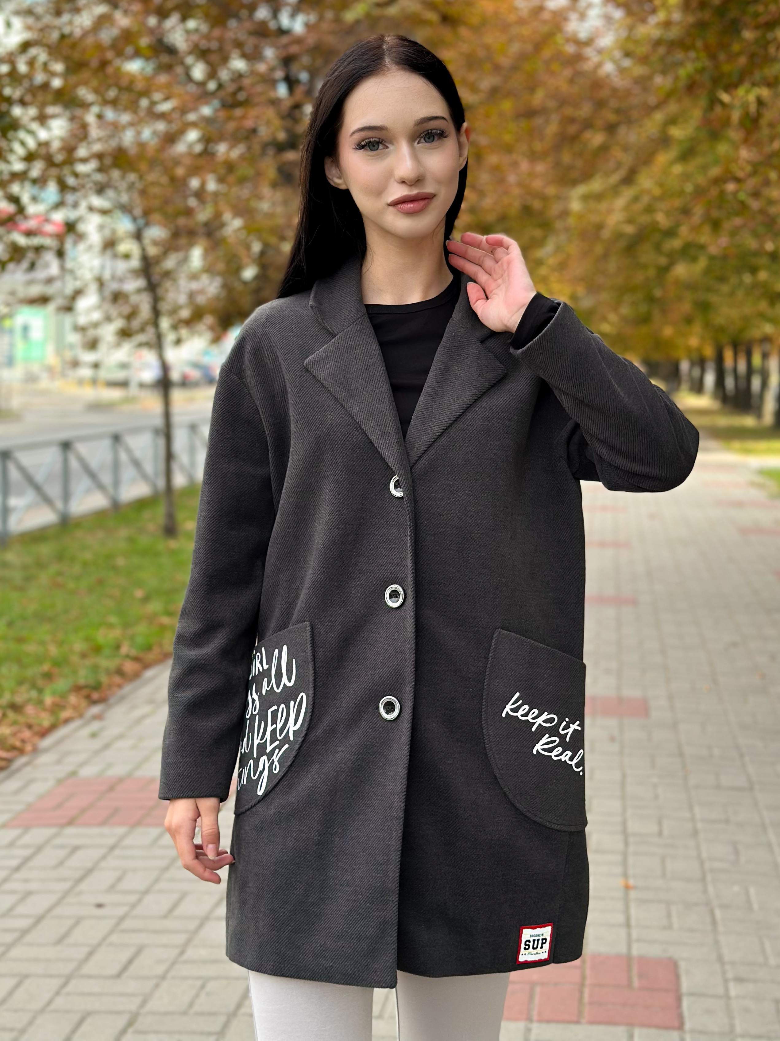 Пальто для дівчинки т.сірий Mevis 3445/сір