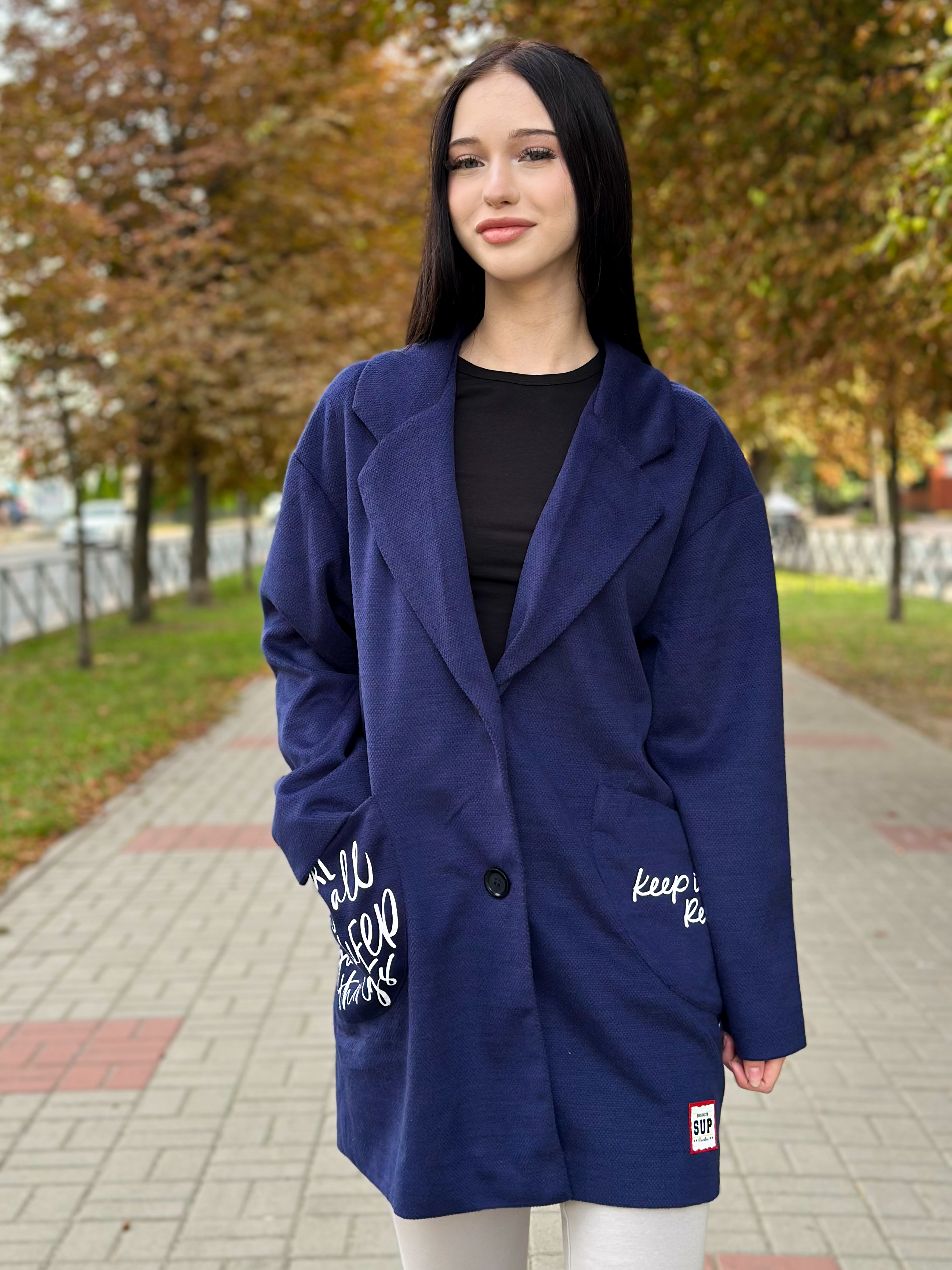 Пальто для дівчинки синій Mevis 3445/п