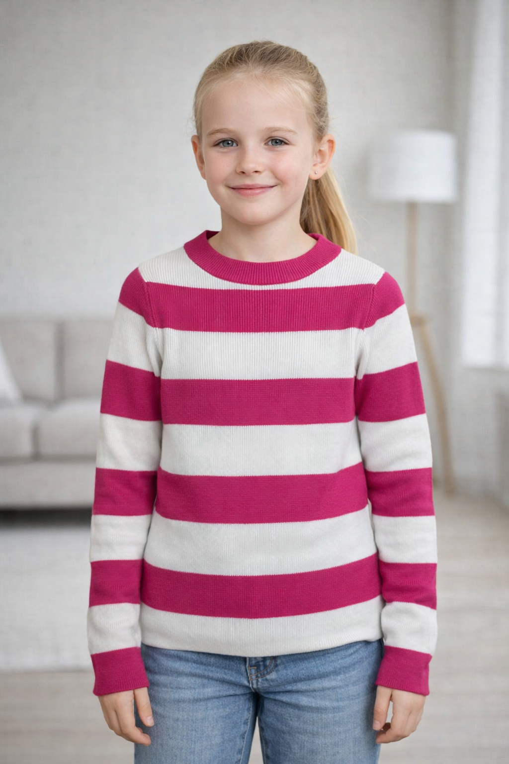 Светр для дівчинки малиново-білий Mini Moda 202198