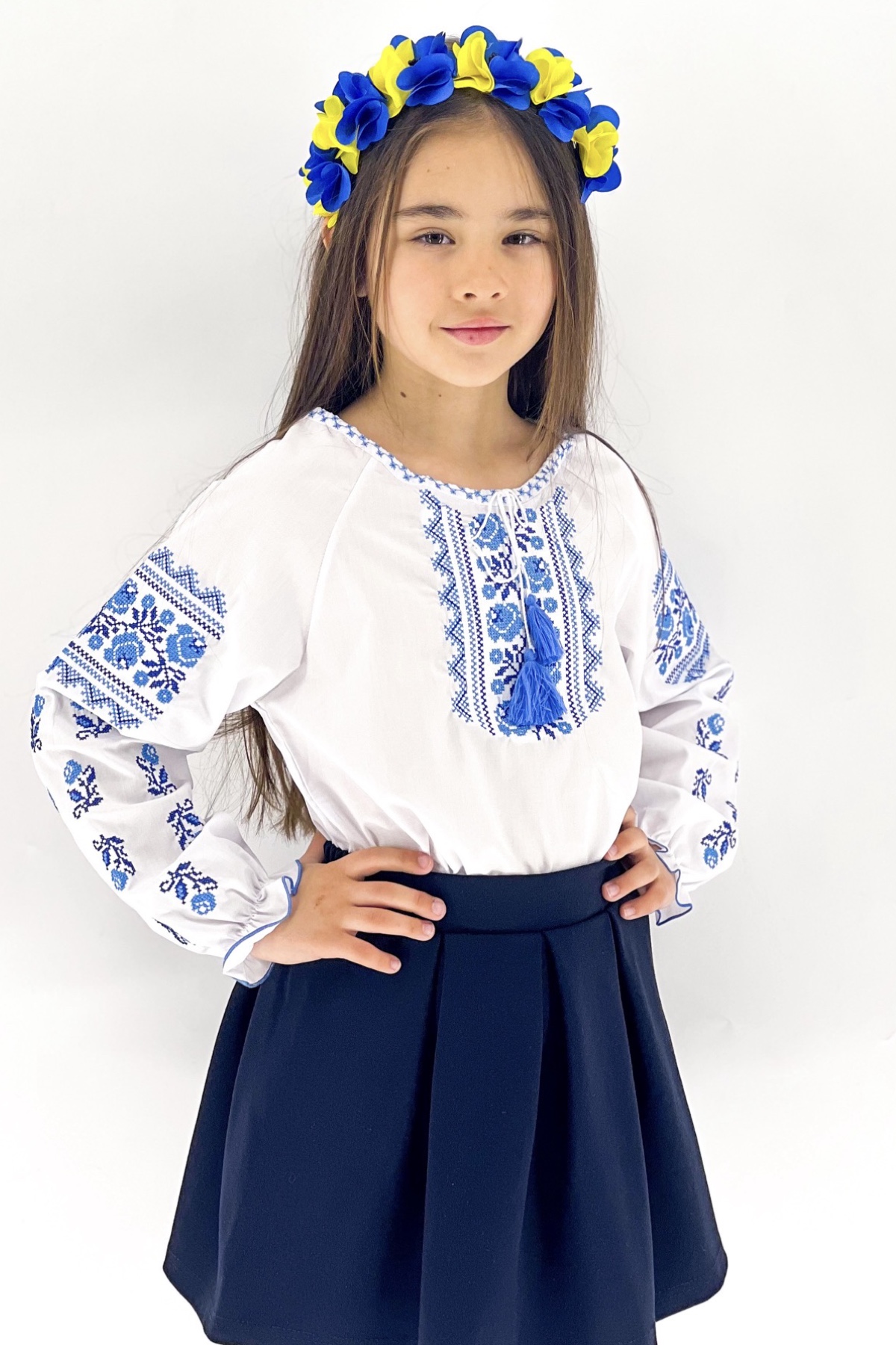 Вишиванка для дівчинки блакитний Хмельницький Троянда/бл