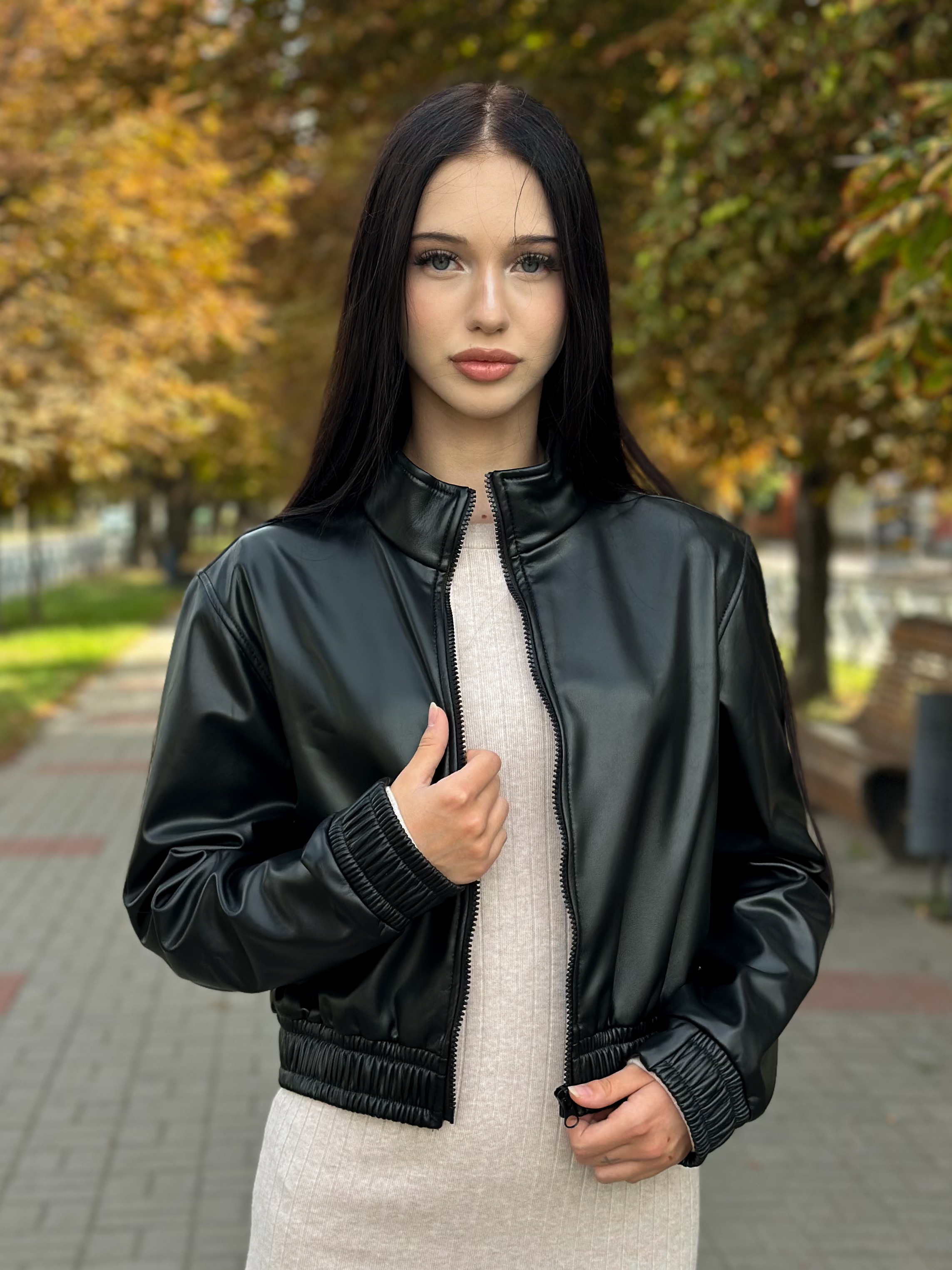 Бомбер екошкіра для дівчинки чорний NewGen Сандра/бм