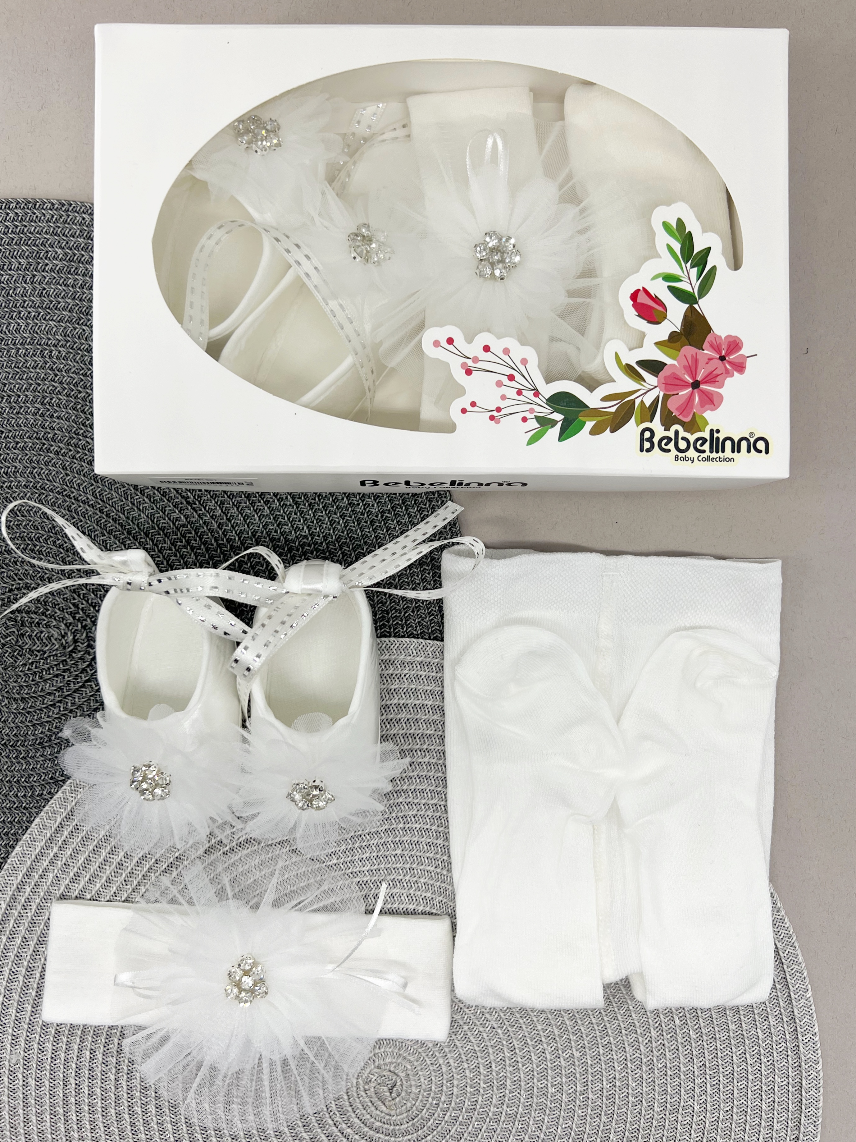 Пинетки колготки, повязка для девочки білий Bebelinna 3748/1
