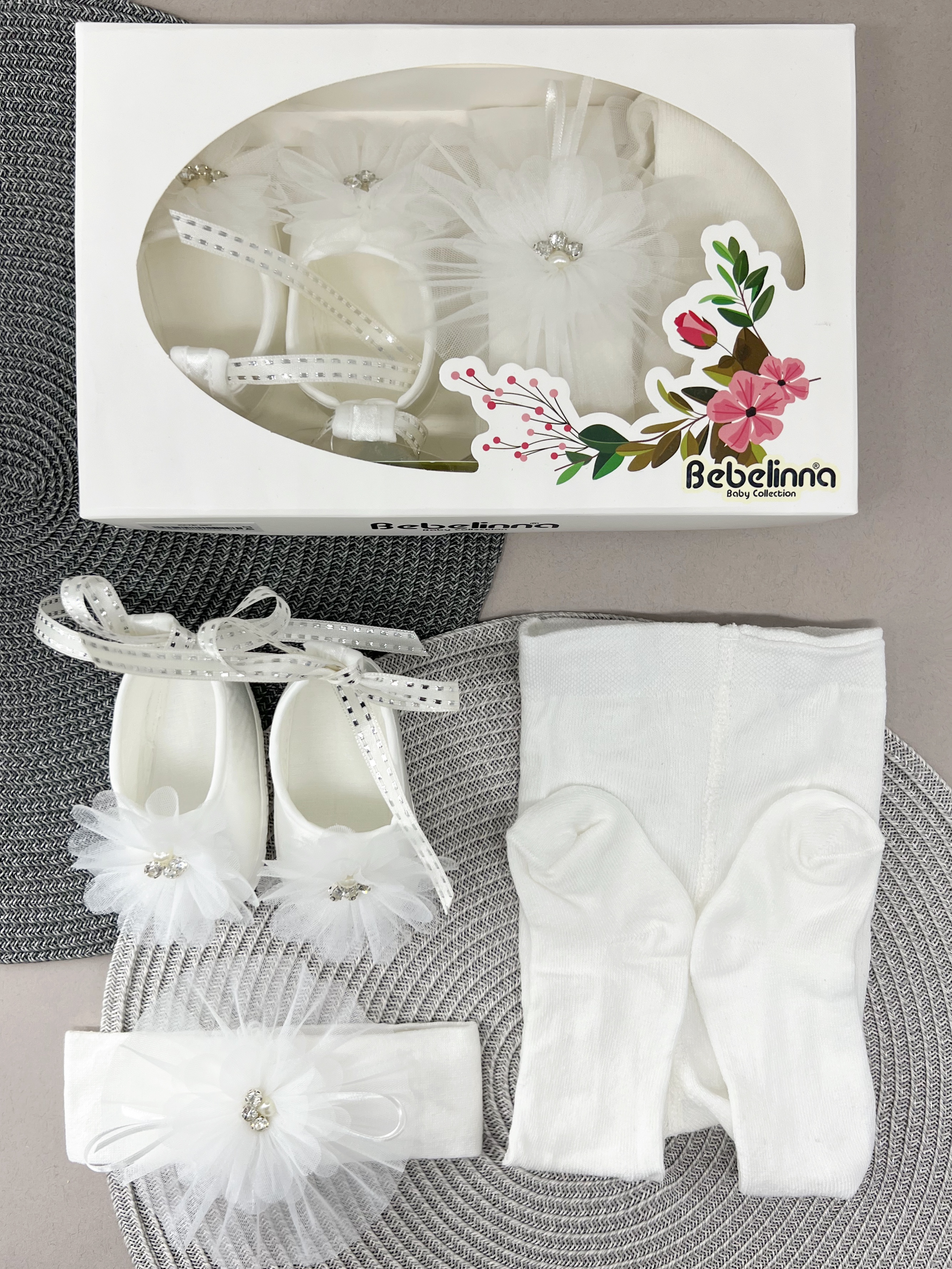 Пинетки колготки, повязка для девочки білий Bebelinna 3748/3