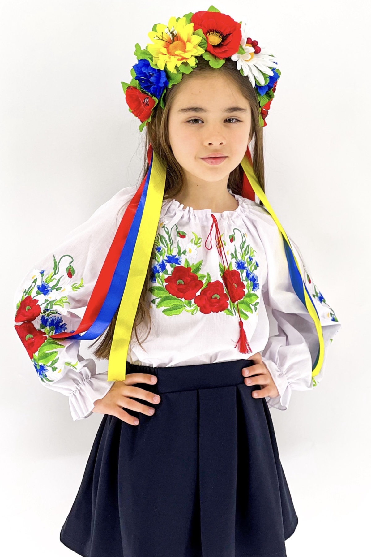 Вишиванка для дівчинки білий Хмельницький 3/Маки
