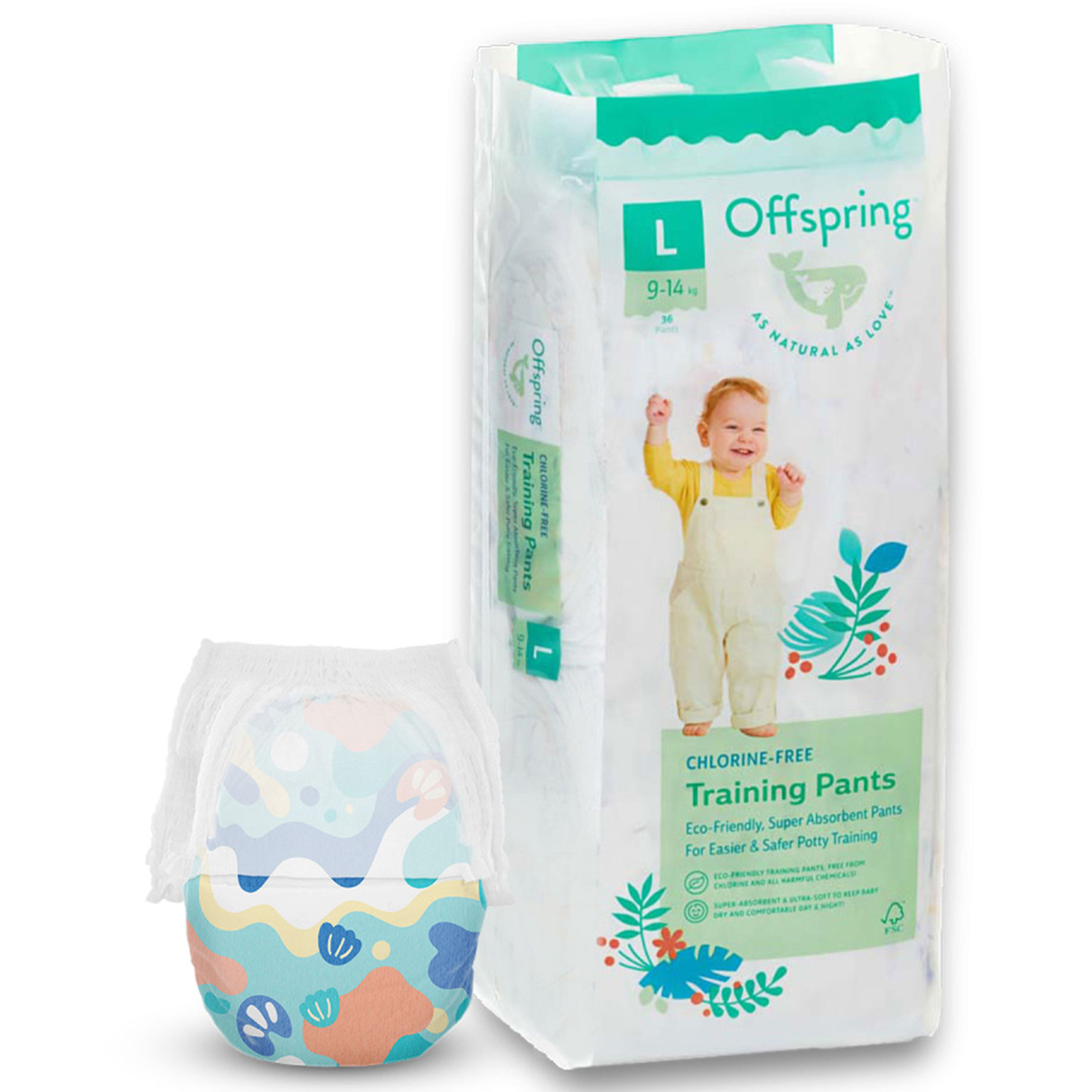 Підгузки трусиками 36 штук, на вагу 9-14 кг  Унісекс Offspring 36P-AQT/Підводний світ