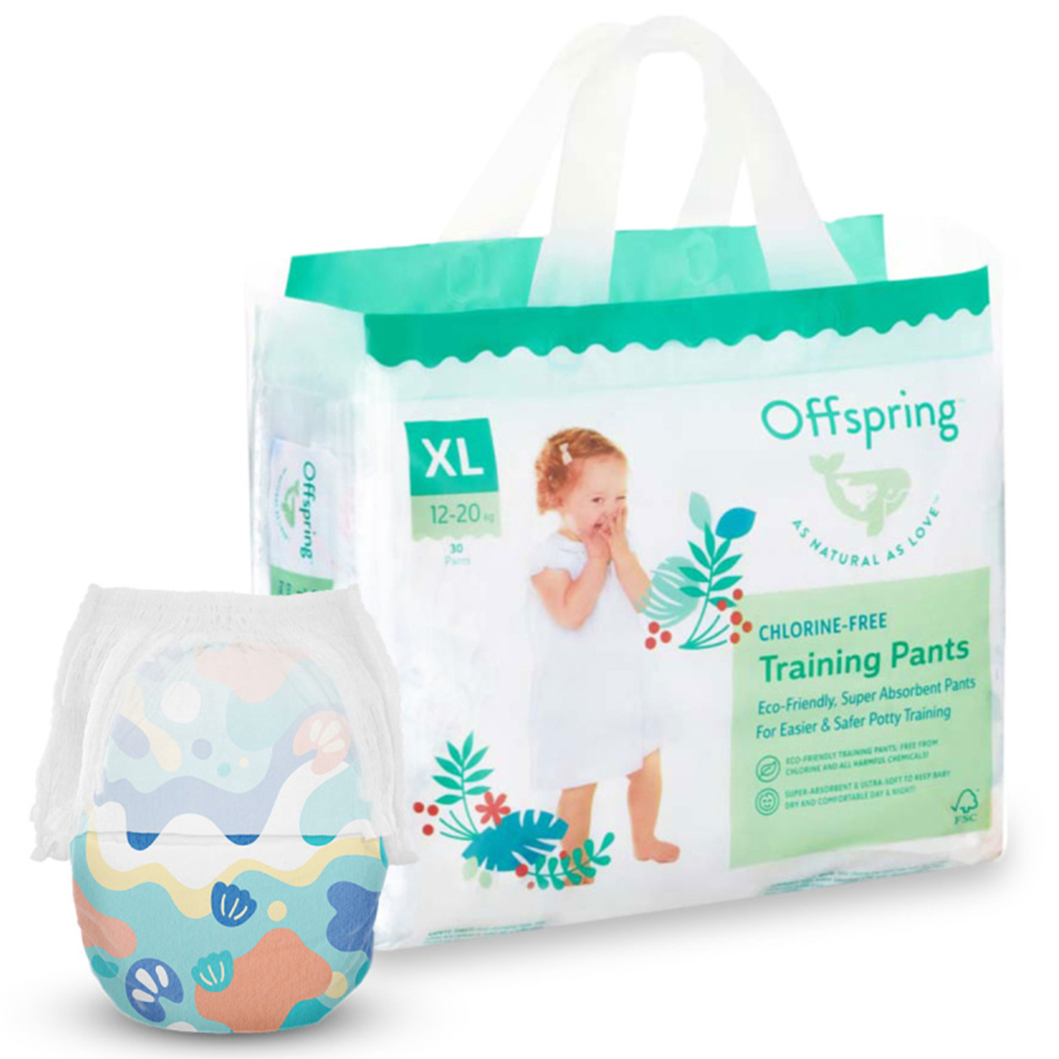 Підгузки трусиками 30 штук, на вагу 12-20 кг  Унісекс Offspring 30P-AQT/Підводний світ