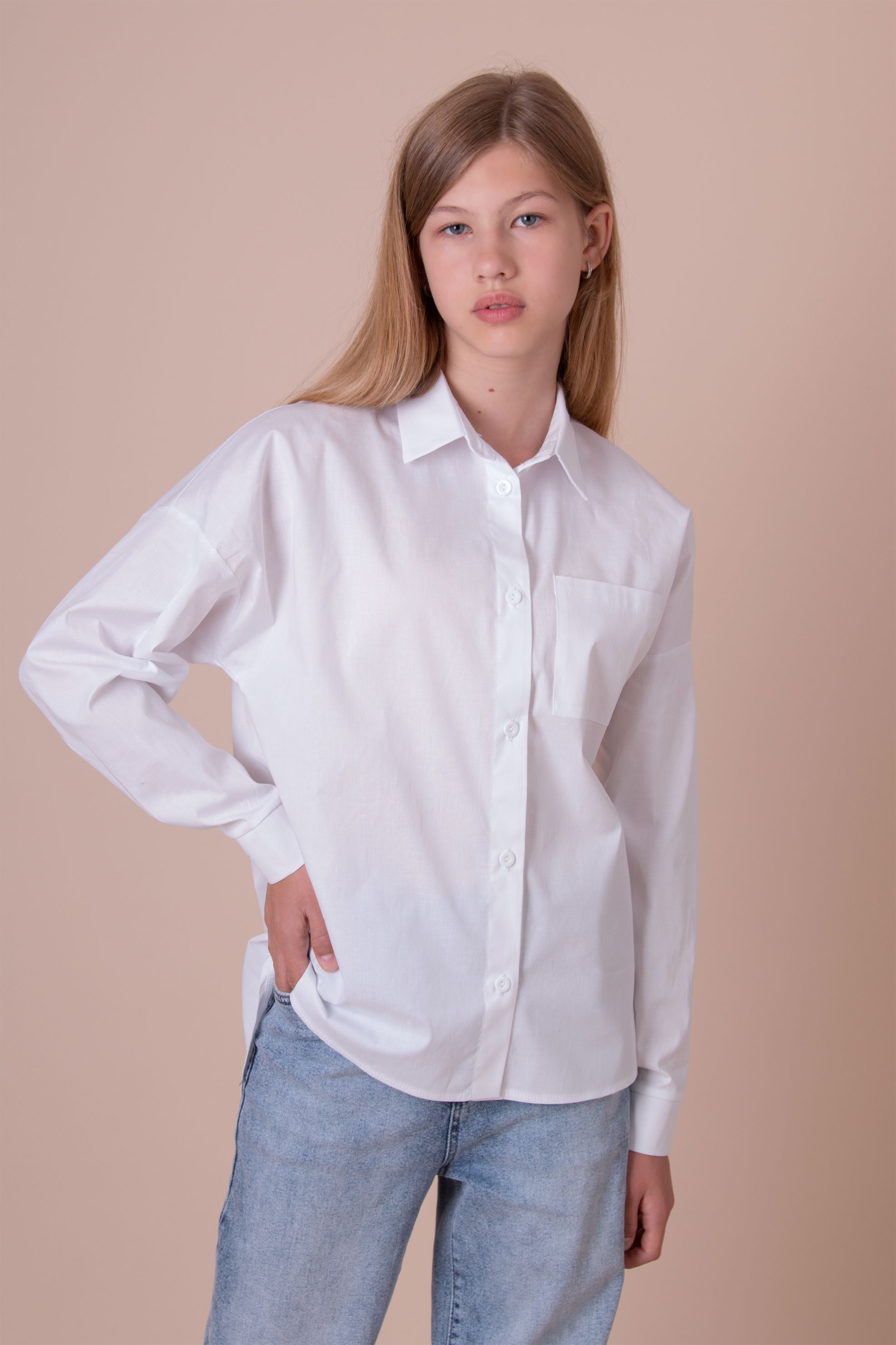 Сорочка котонова для дівчинки білий Mevis 5033-01