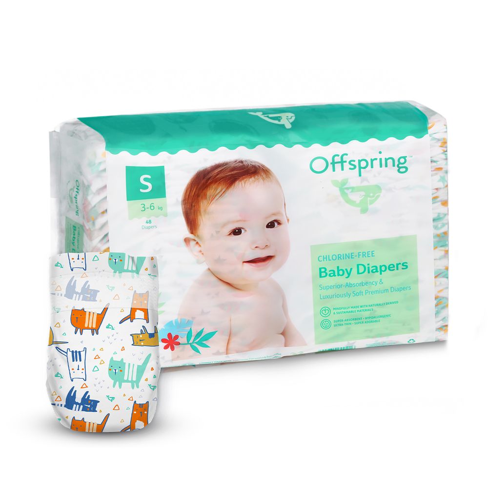 Підгузки 48 штук, на вагу 3-6 кг Котики Унісекс Offspring S48P-MTC