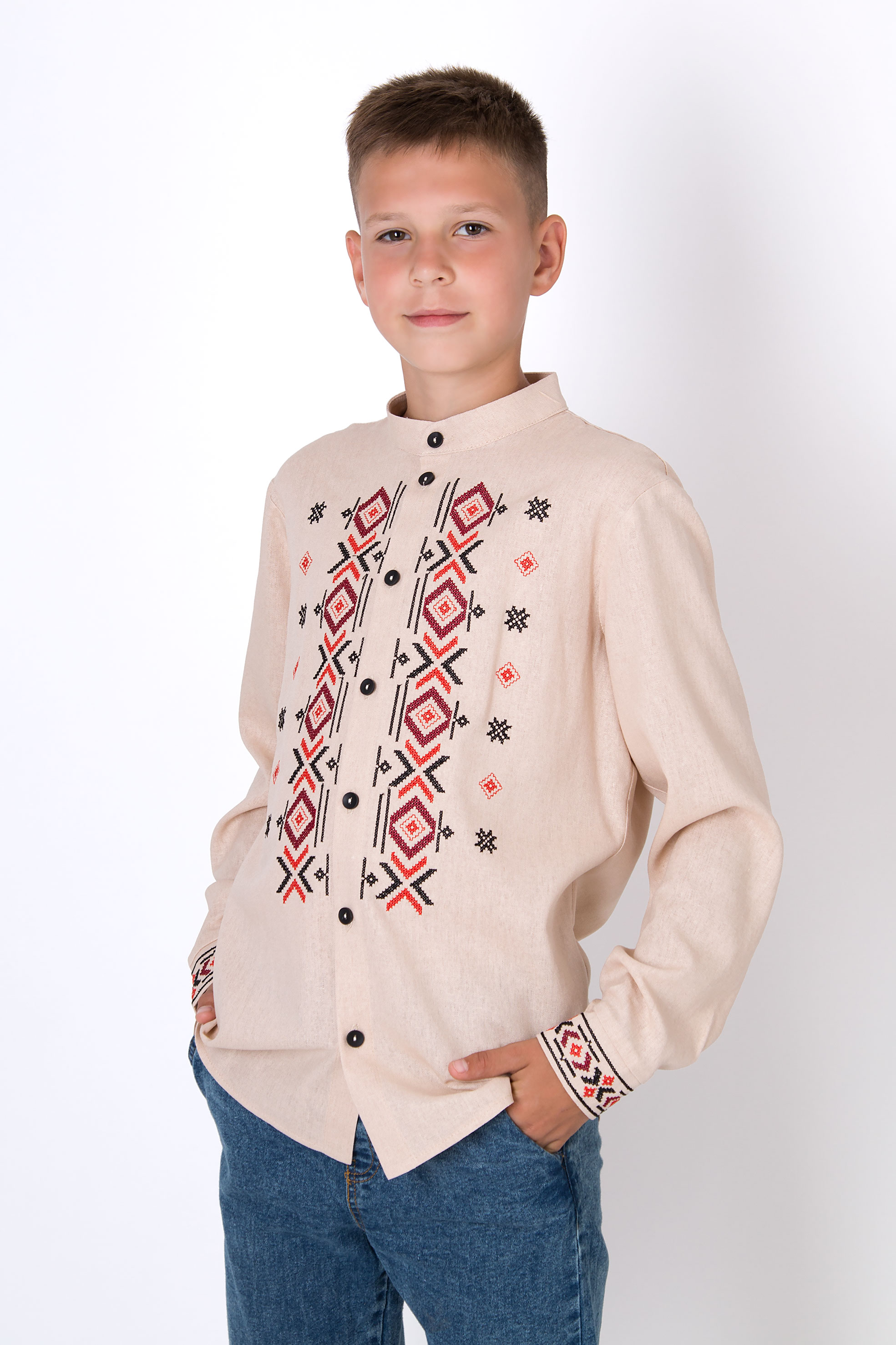 Вишиванка для хлопчика бежевий Mevis 5296-04