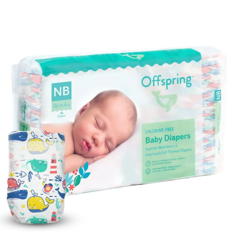 Підгузки 56 штук, на вагу до 4 кг Кити Унісекс Offspring NB56P-WTW