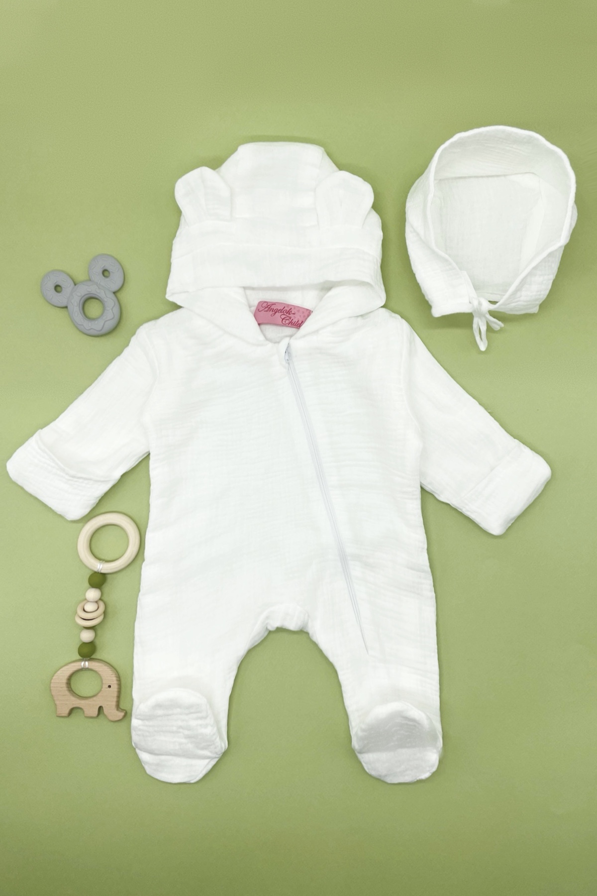 Комбінезон з шапрчкою для дівчинки молочний Angelok-Child 0804/мол