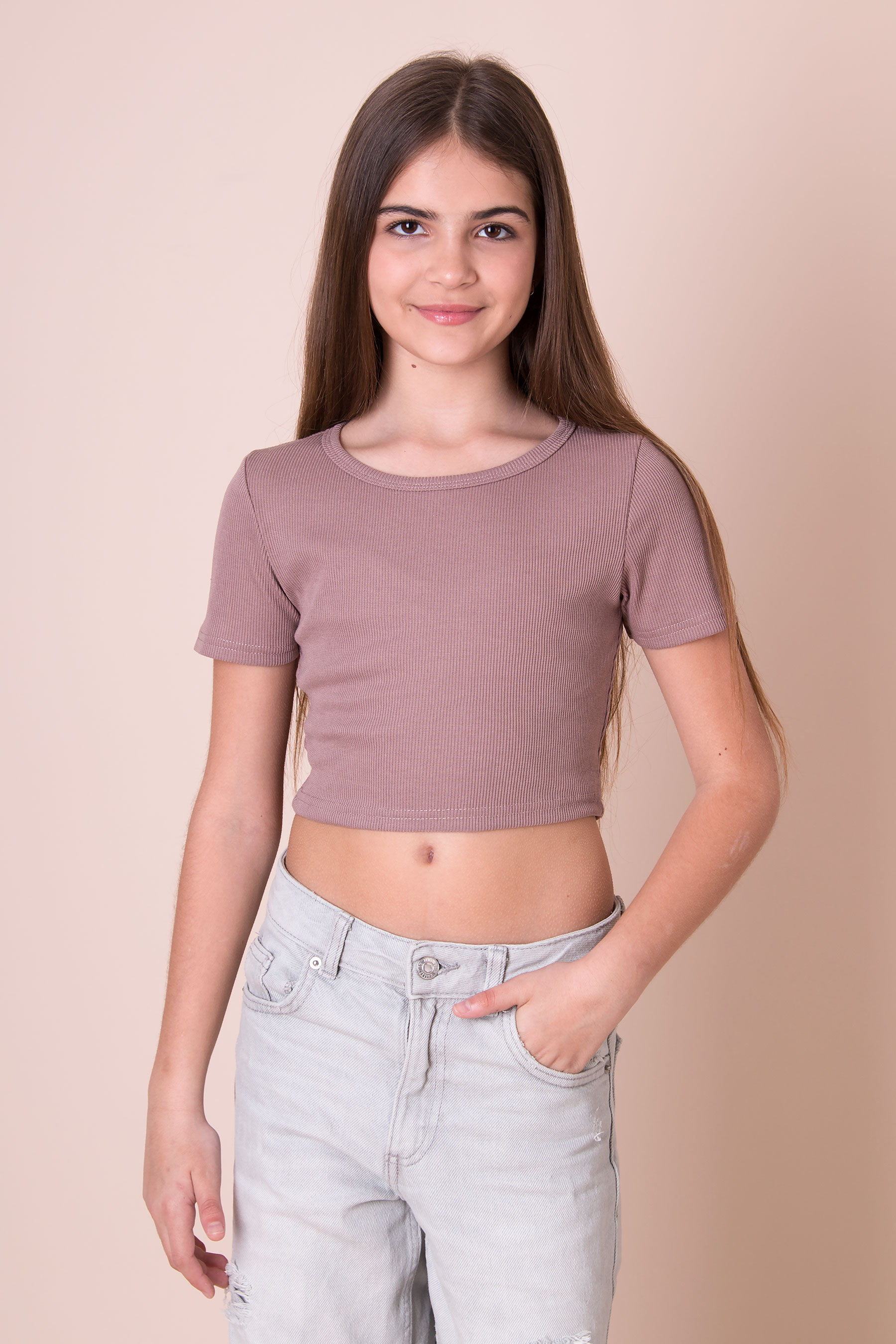 Футболка топ для дівчинки коричневий Mevis 5568-02