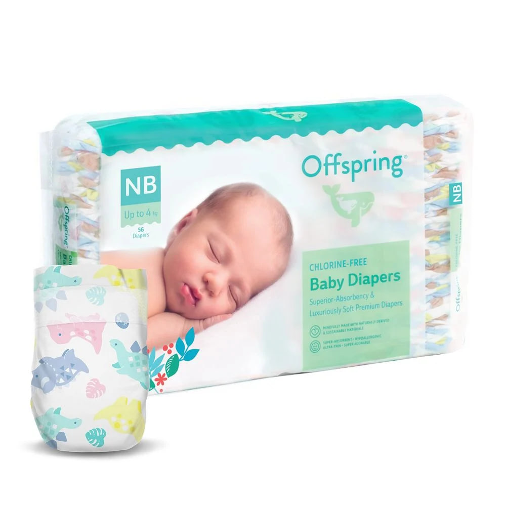 Підгузки 56 штук, на вагу до 4 кг Діноленд Унісекс Offspring NB56P-DNL