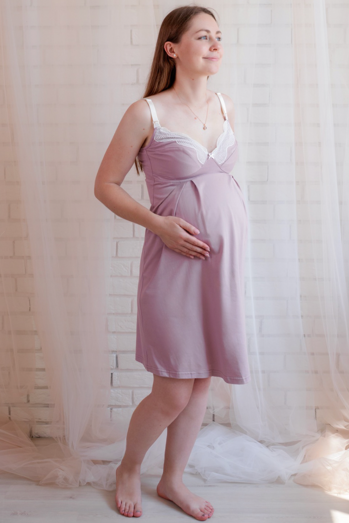 Нічна сорочка Soft Lace Унісекс бузковий Мамин Дім 25202/буз
