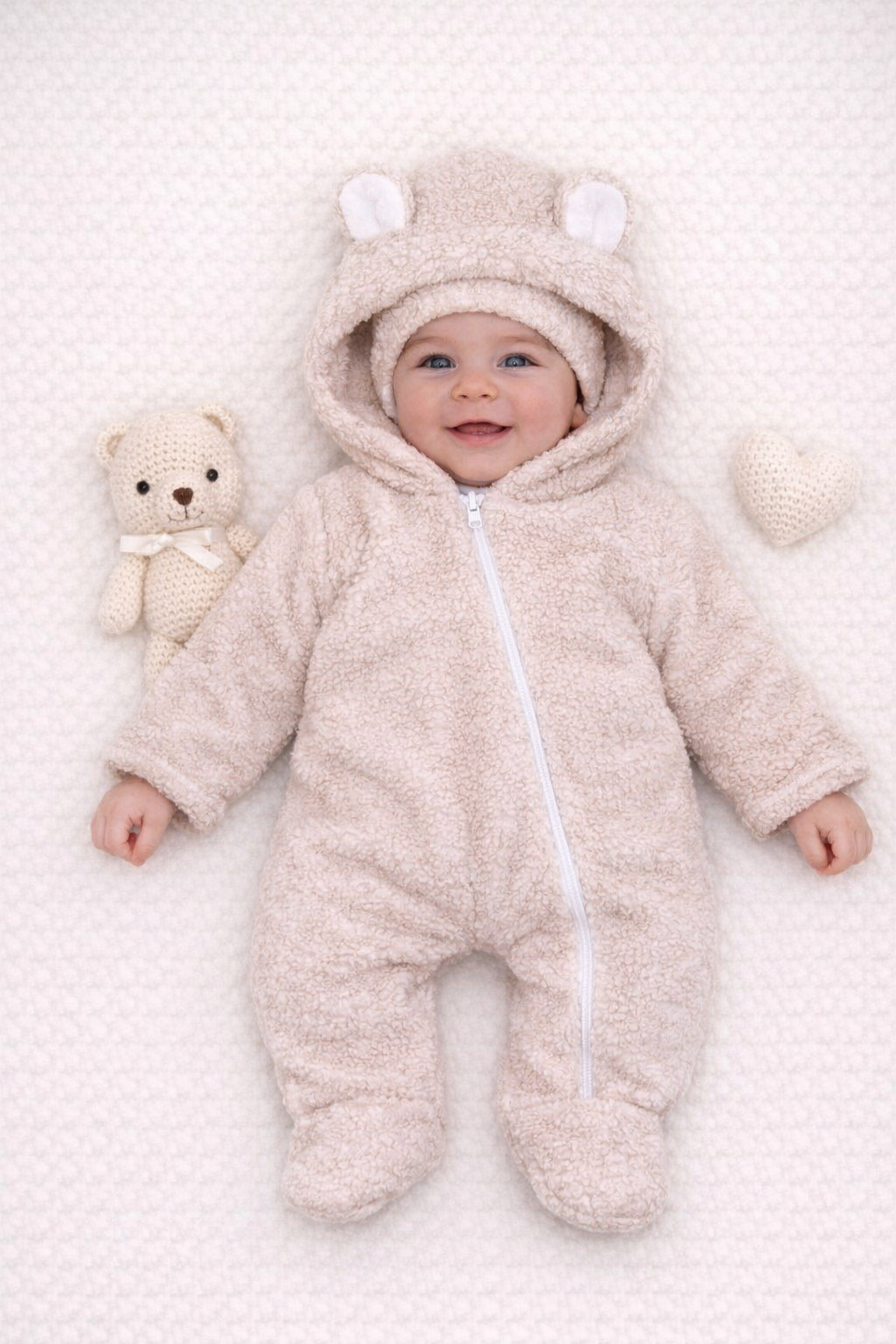 Комбінезон  із шапкою для хлопчика бежевий Angelok-Child кб/Теддібеж