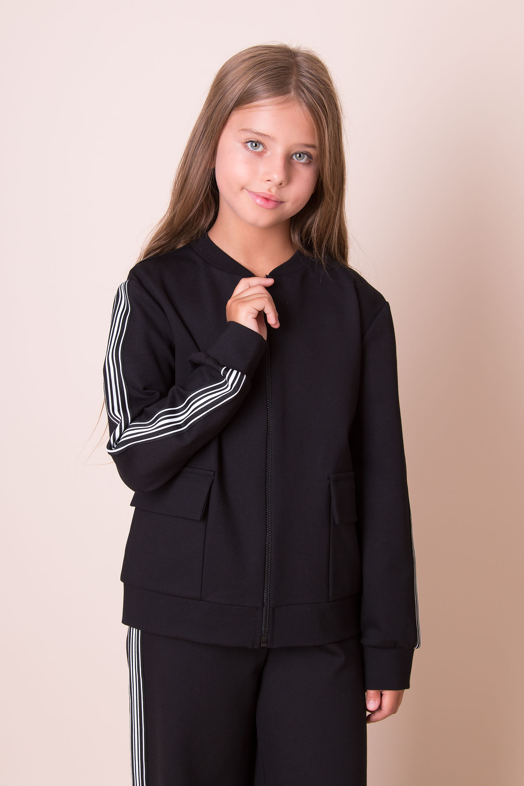 Бомбер двухнитка для дівчинки чорний Mevis 5359-02