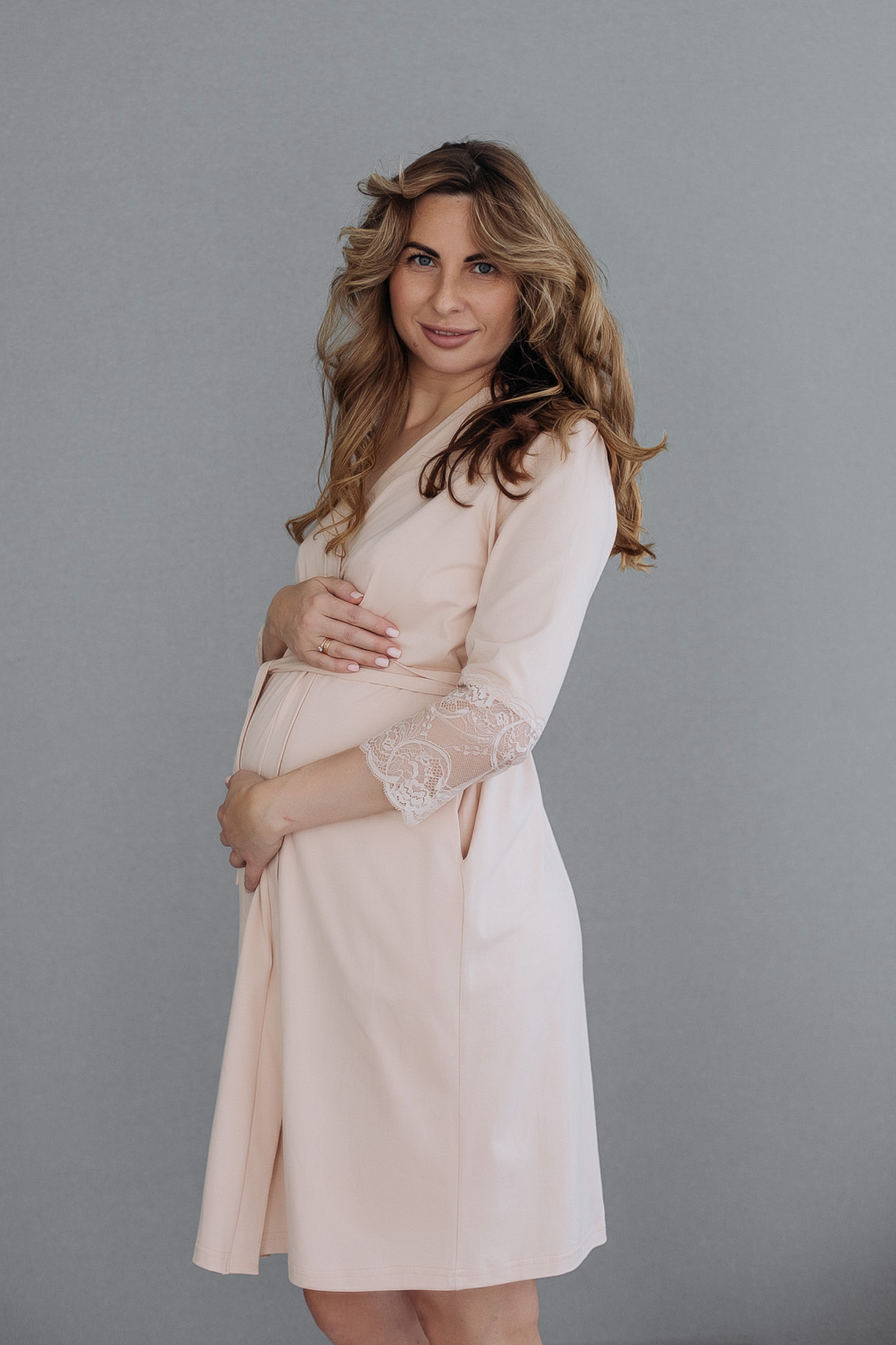 Халат для вагітних Soft Lace Унісекс бежевий Мамин Дім 25318/беж