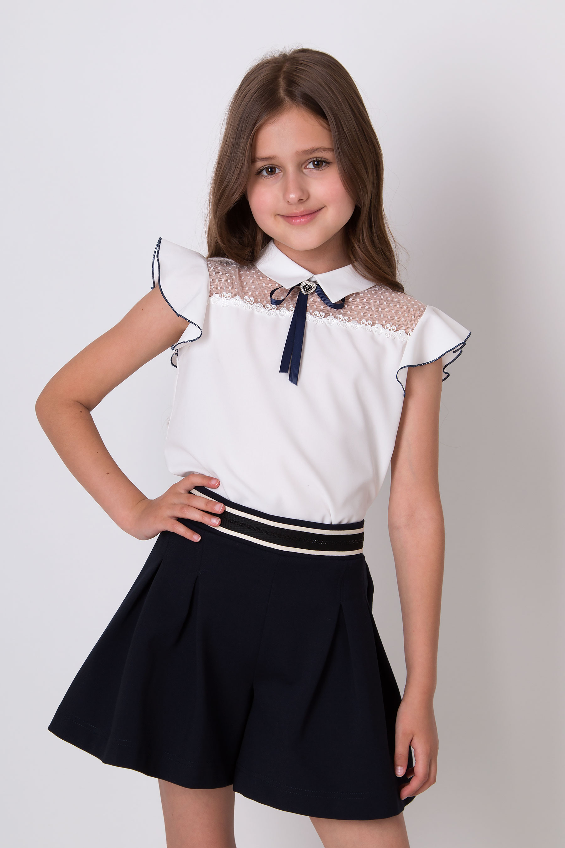 Блуза з коротким рукавом для дівчинки молочний Mevis 5491-02