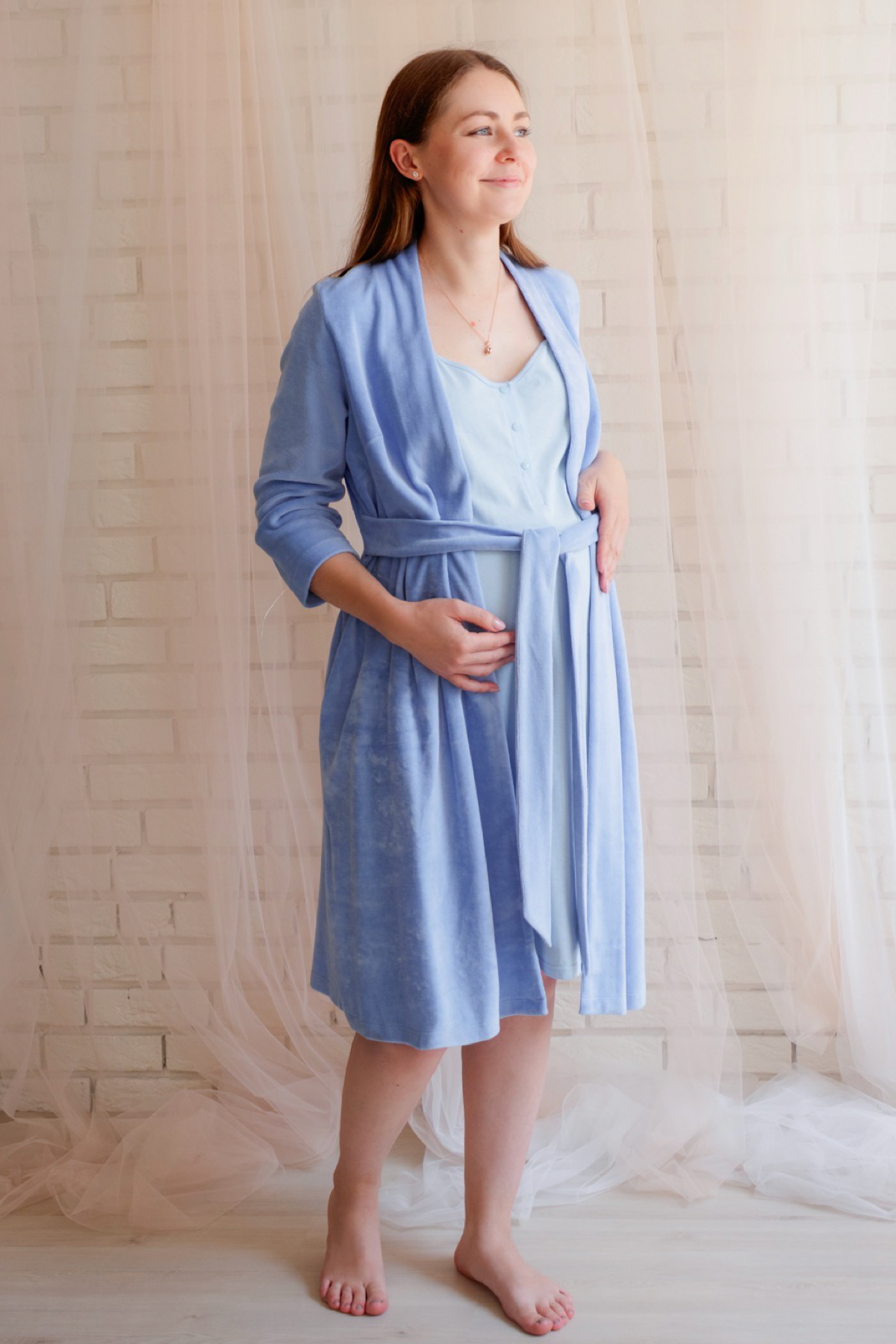 Халат для вагітних велюровий Soft Natural Унісекс блакитний Мамин Дім 25400/блак