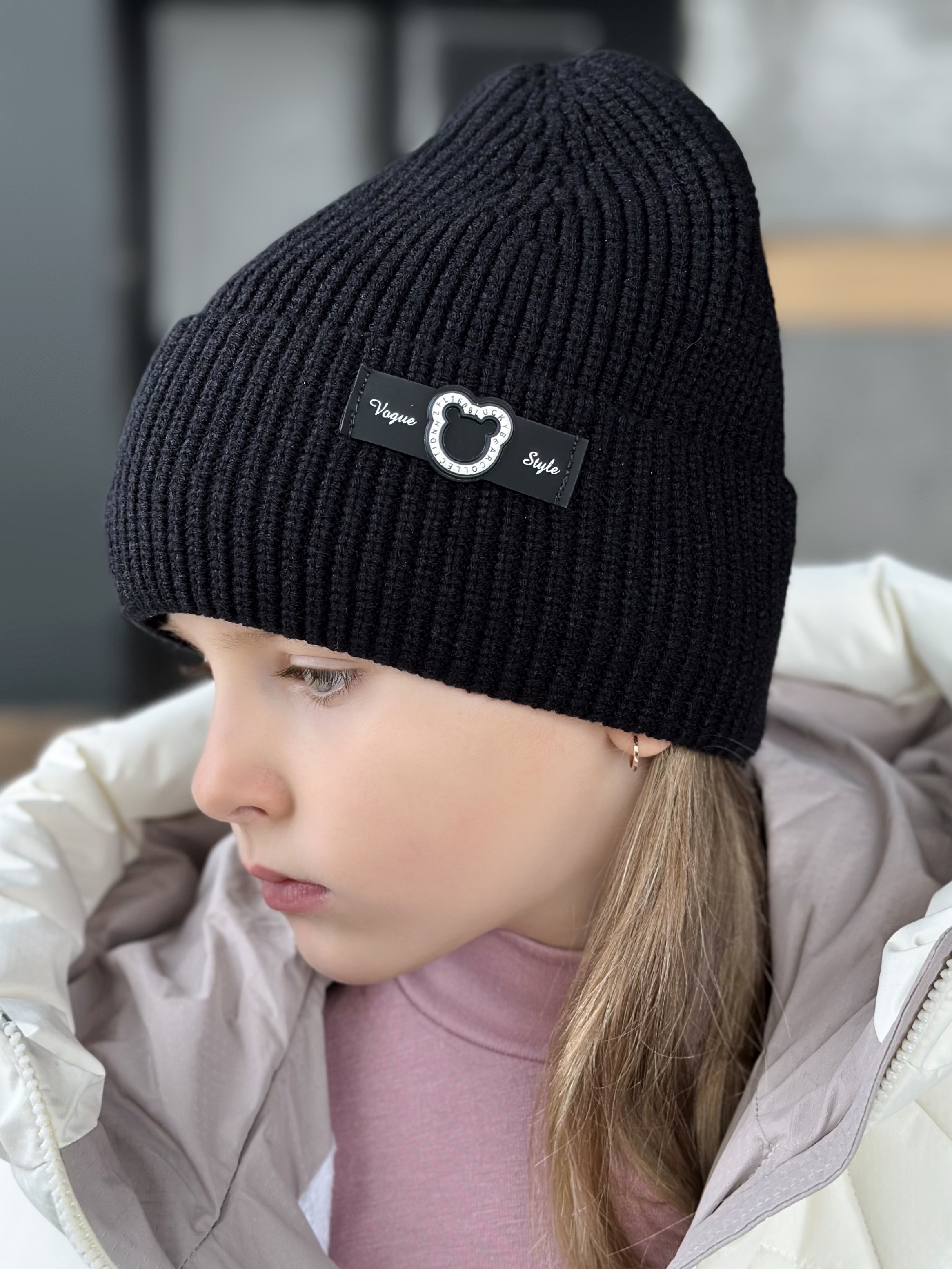 Шапка з флісовою підкладкою для дівчинки чорний Talvi Kids 03290/чор