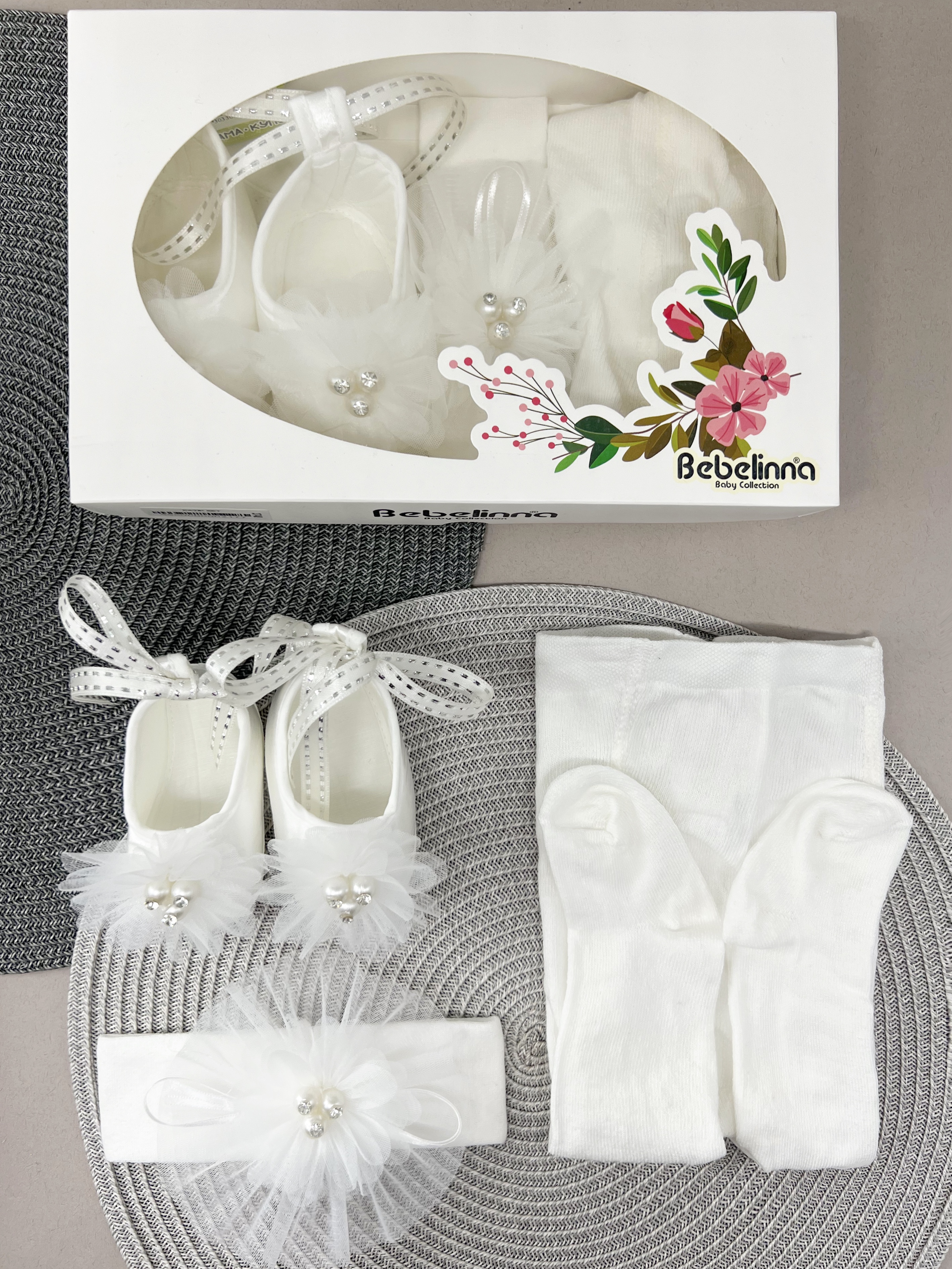 Пинетки колготки, повязка для девочки білий Bebelinna 3748/6