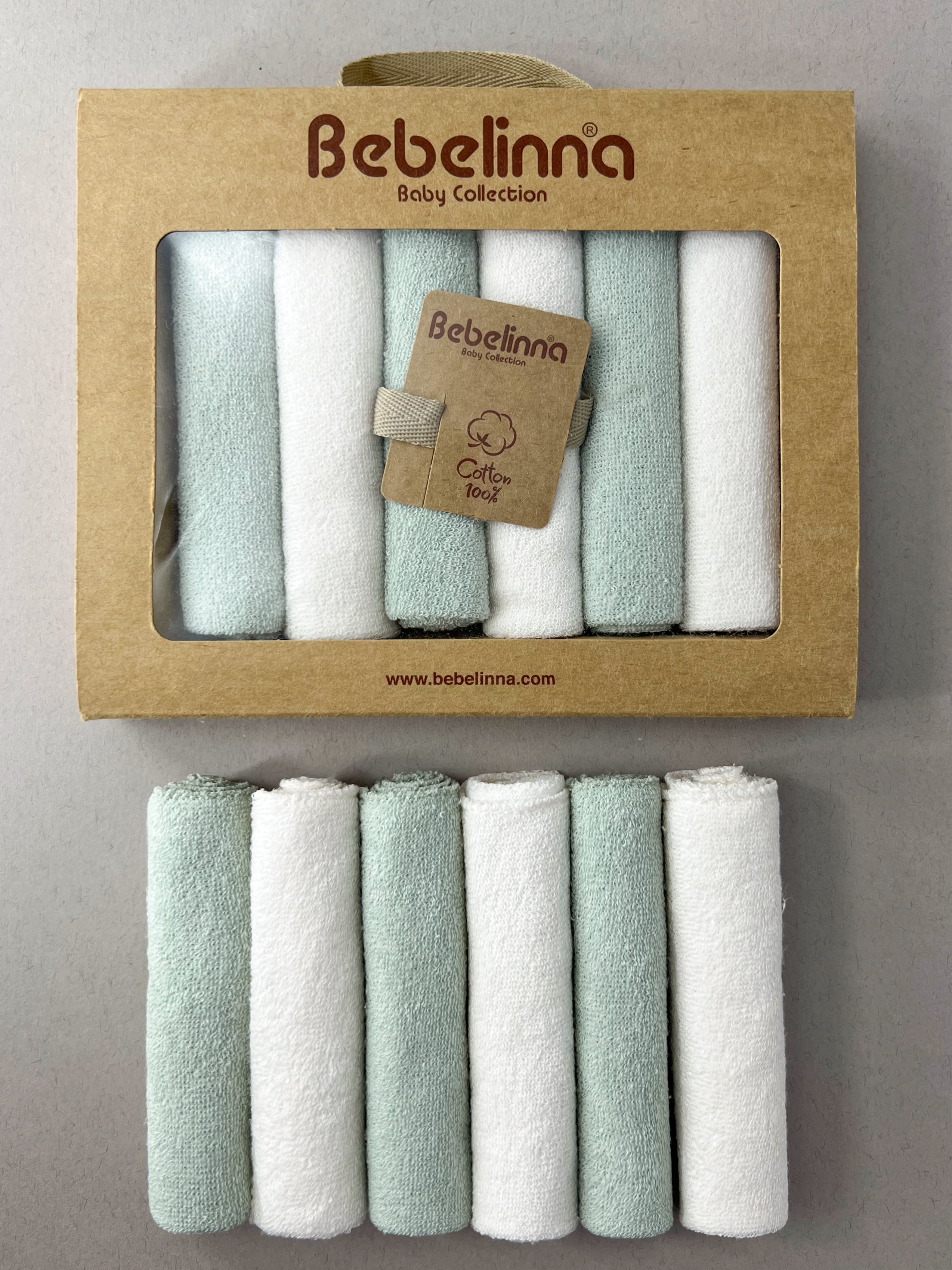 Носовичок махровий набір 6 шт для дівчинки кольоровий Bebelinna 4826/мят