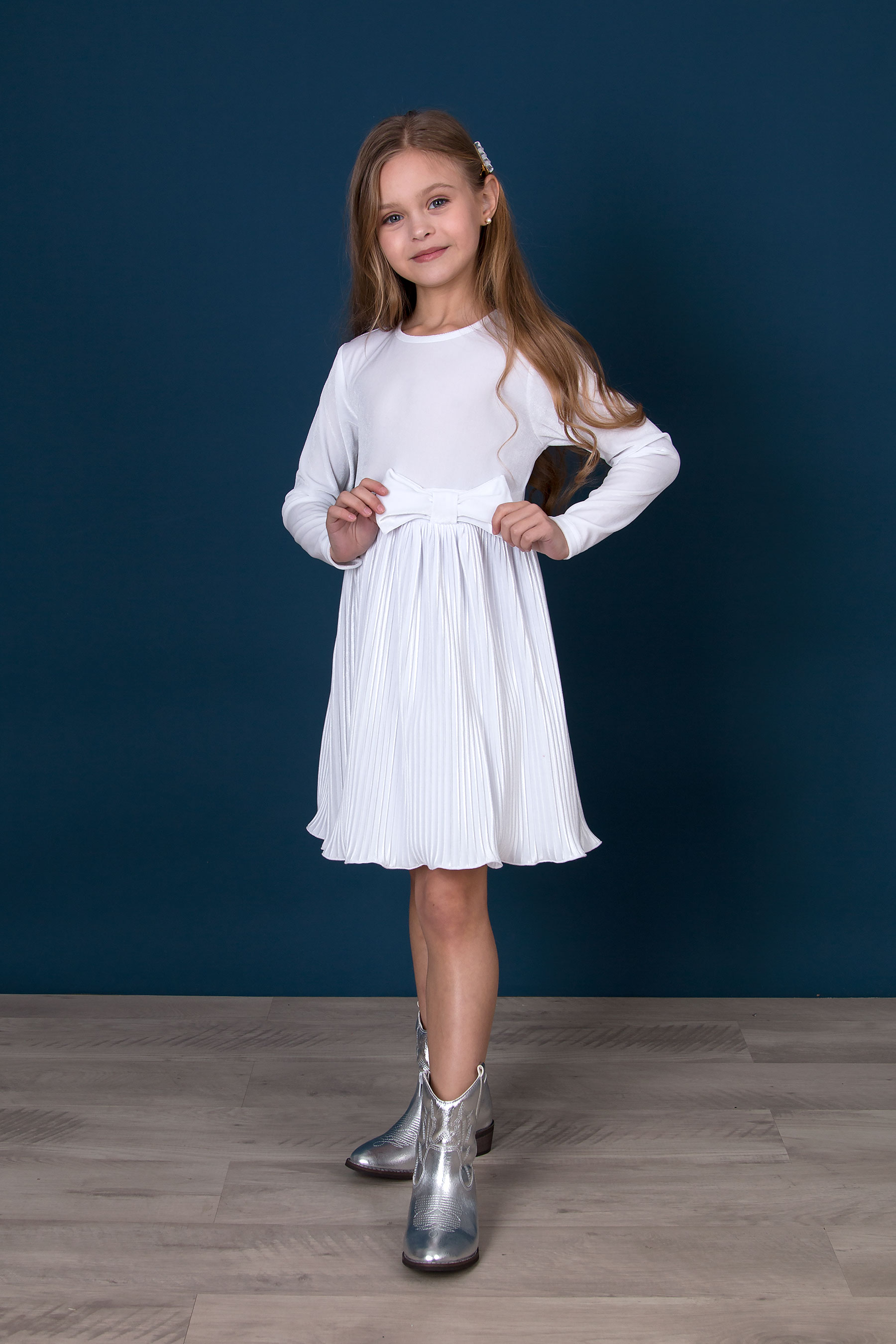 Сукня святкова велюрова для дівчинки білий Mevis 5634-04