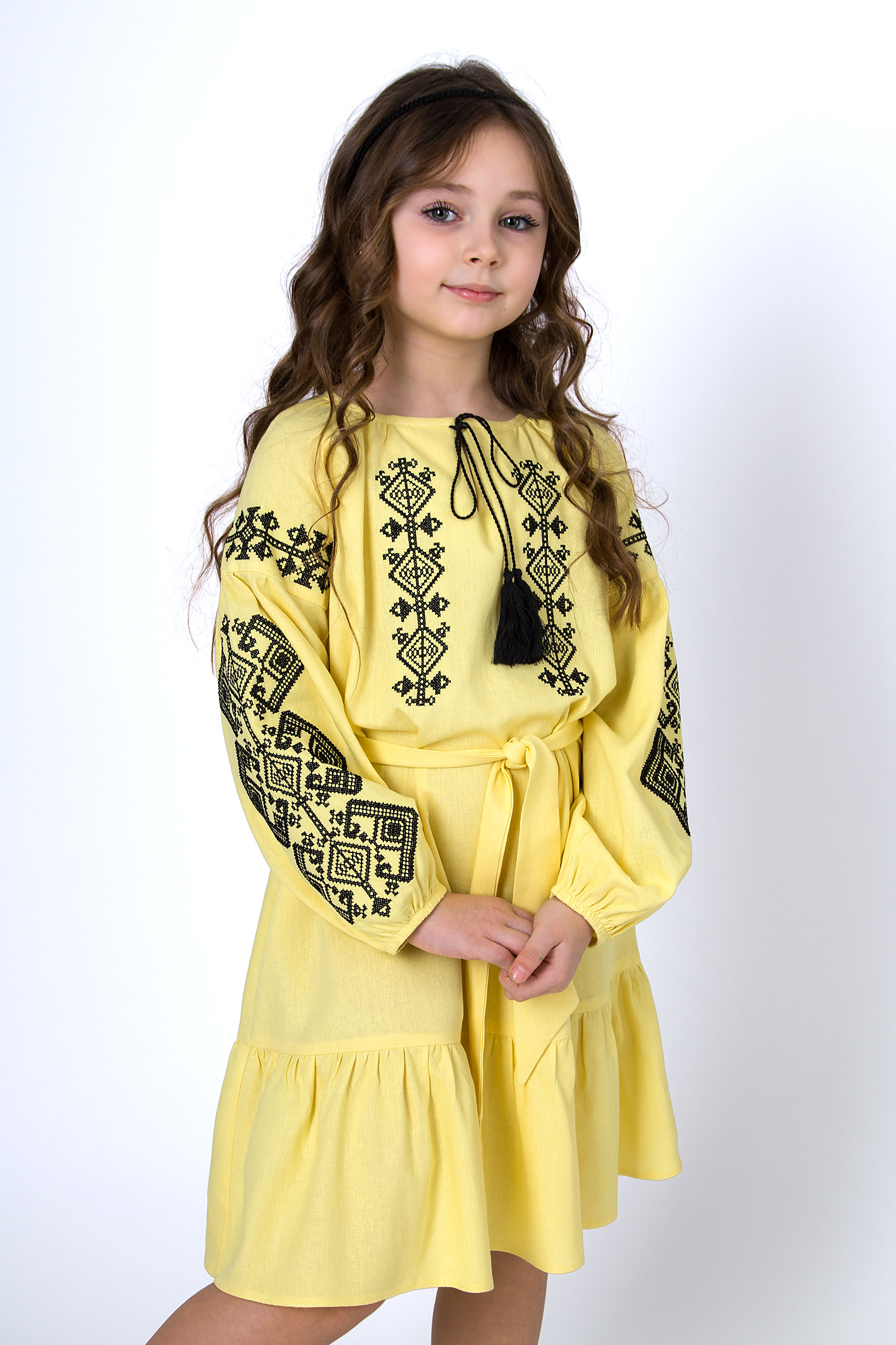Вишиванка сукня для дівчинки жовтий Mevis 5378-02