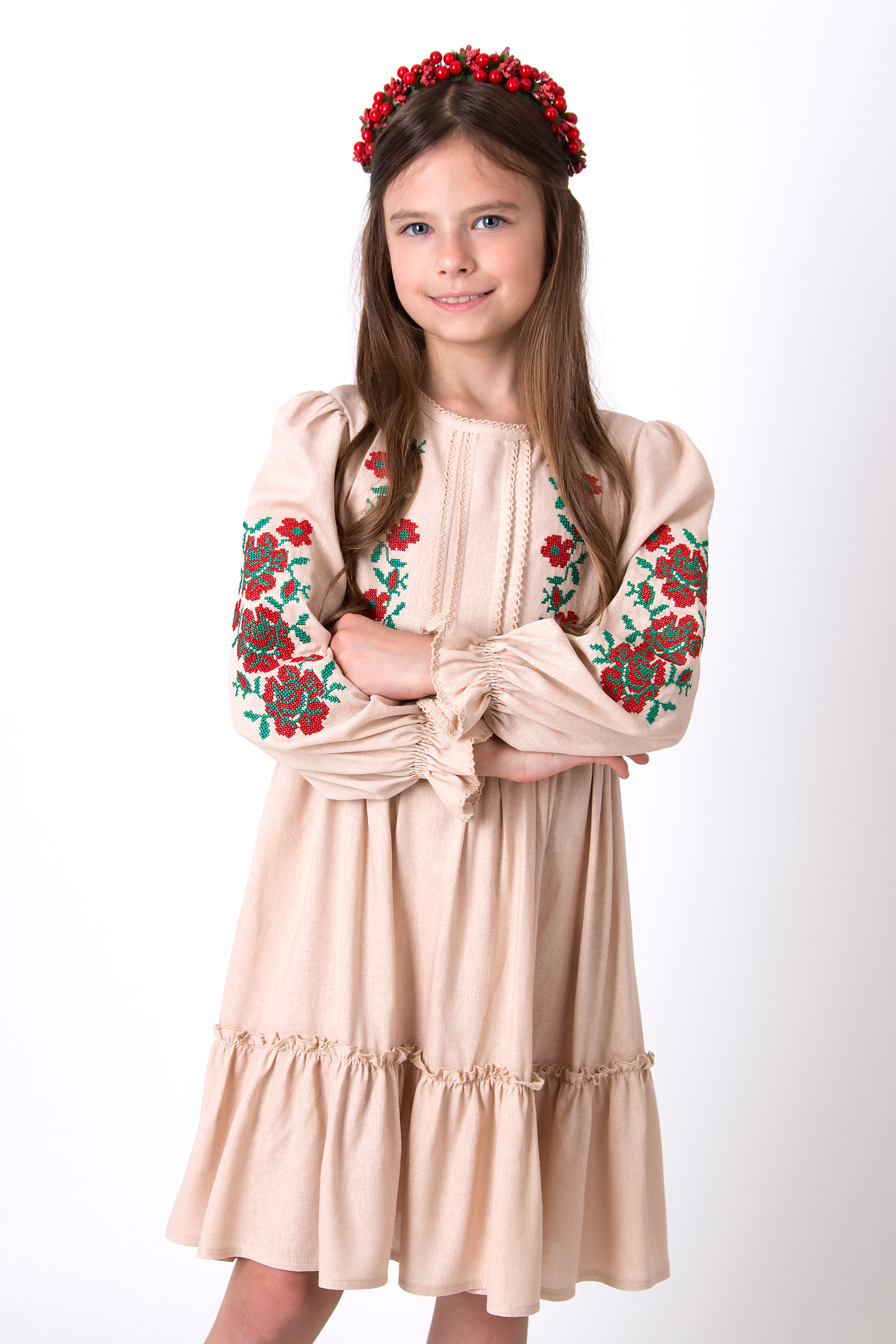 Вишиванка сукня  для дівчинки бежевий Mevis 5304-02