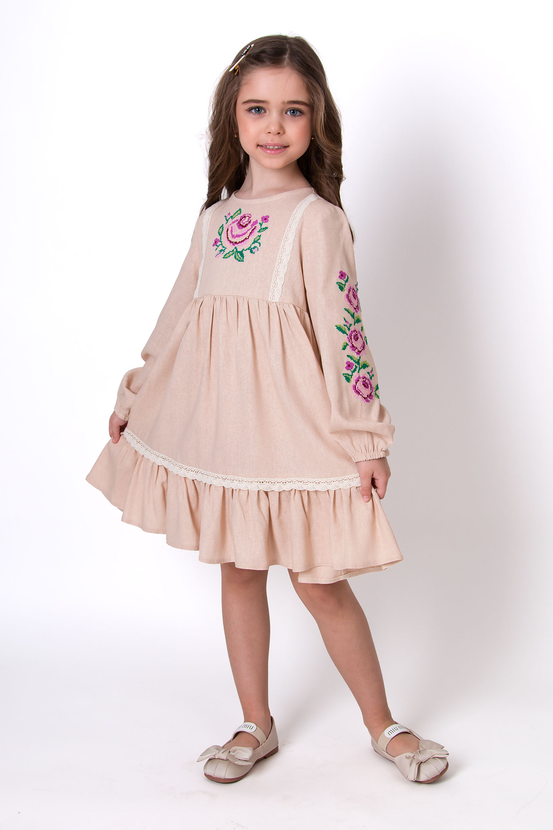 Вишиванка сукня  для дівчинки бежевий Mevis 5254-01