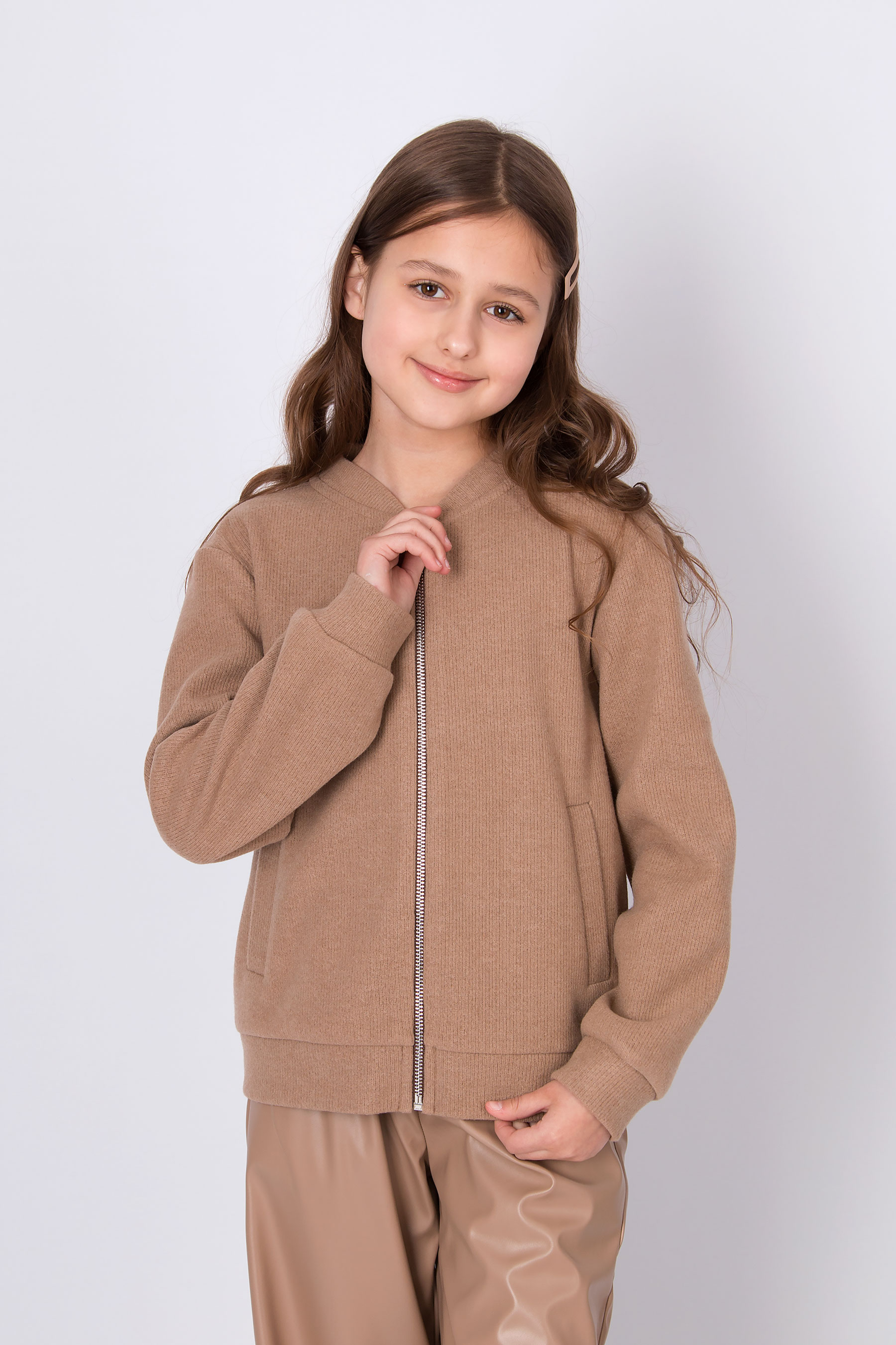 Бомбер для дівчинки коричневий Mevis 5664-04