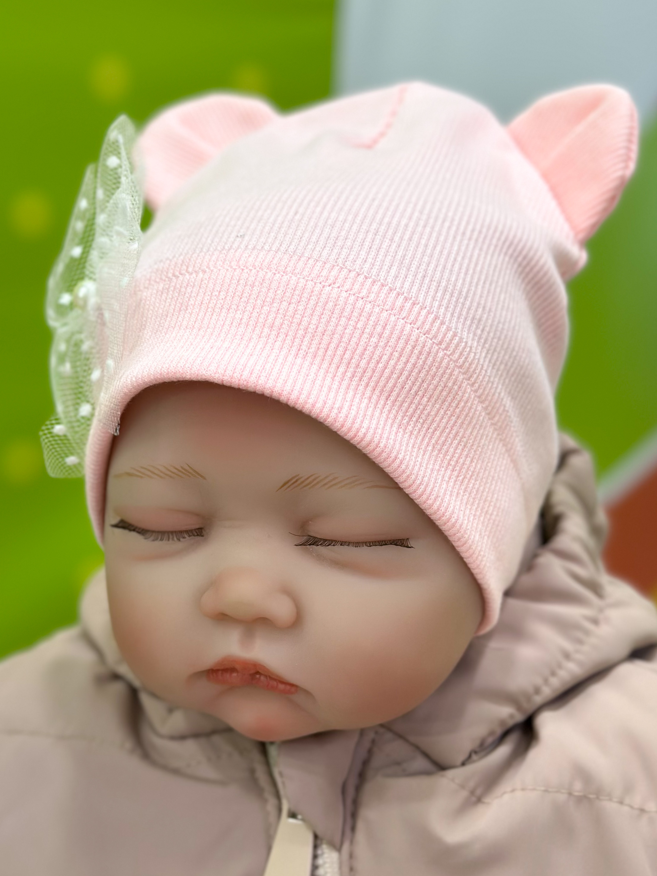 Шапка рубчик з мереживною квіткою для дівчинки світло-рожевий Talvi Kids 03549/сврож