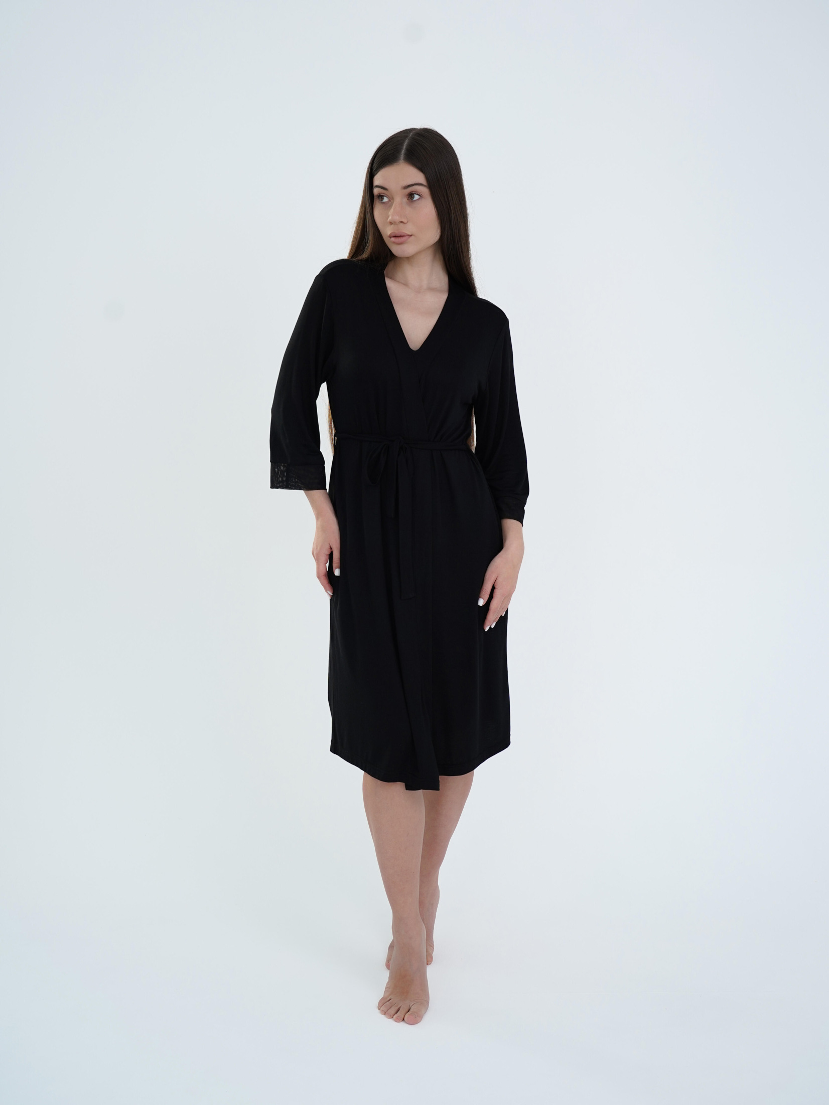 Халат для вагітних Soft Lace Унісекс чорний Мамин Дім 25319