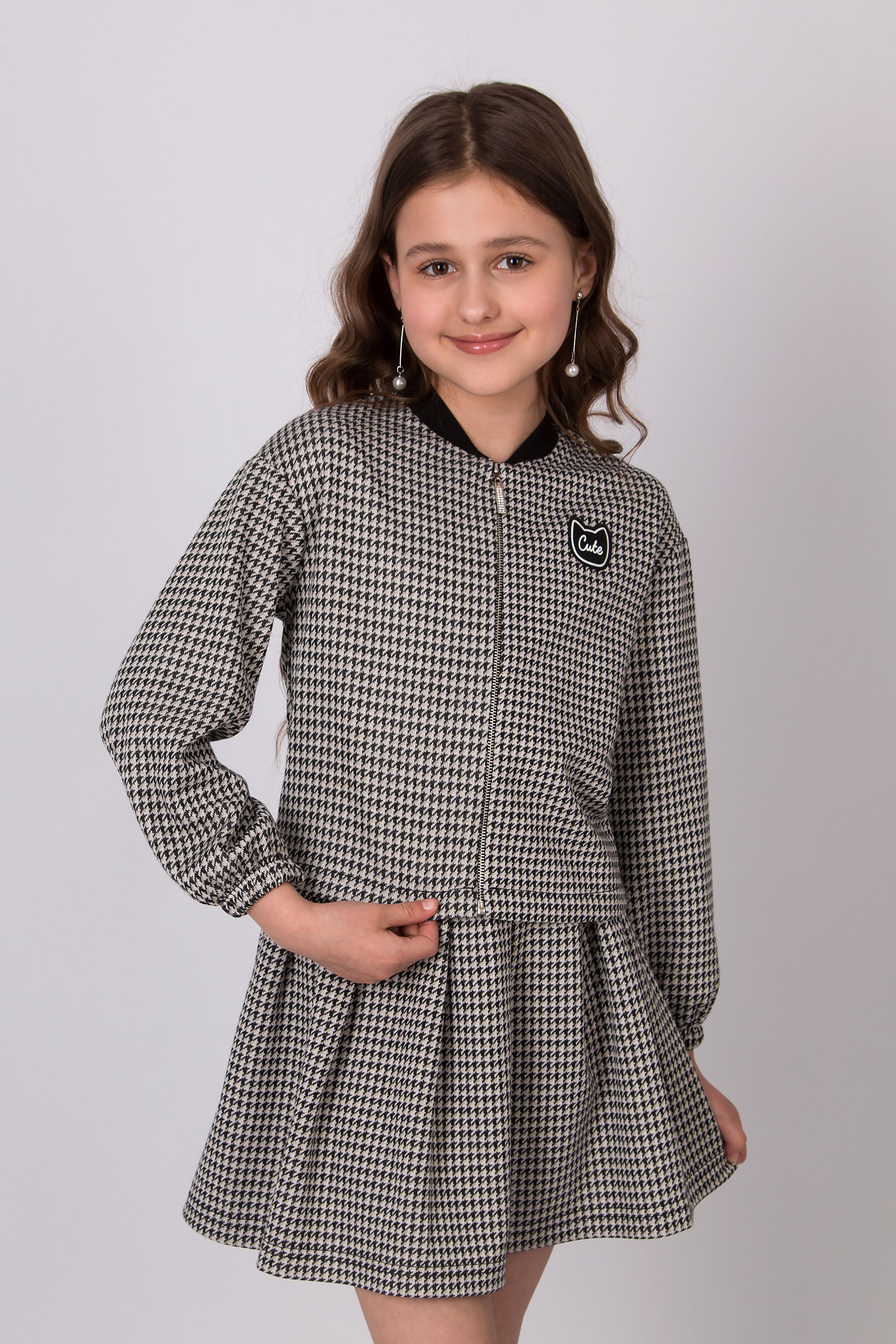 Костюм зі спідничкою для дівчинки чорно-бежевий Mevis 5778-03