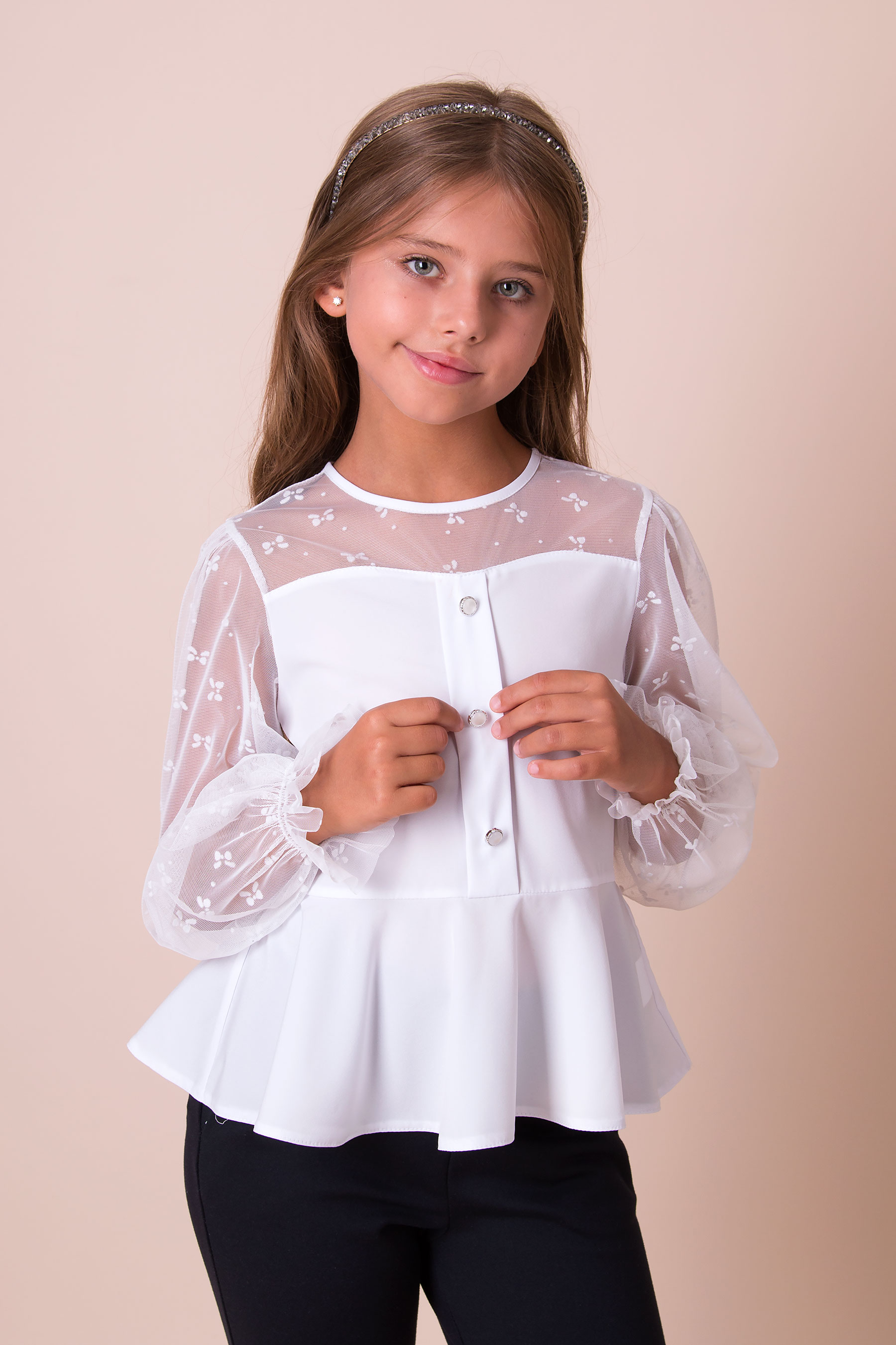 Блуза з баскою для дівчинки білий Mevis 5621-01