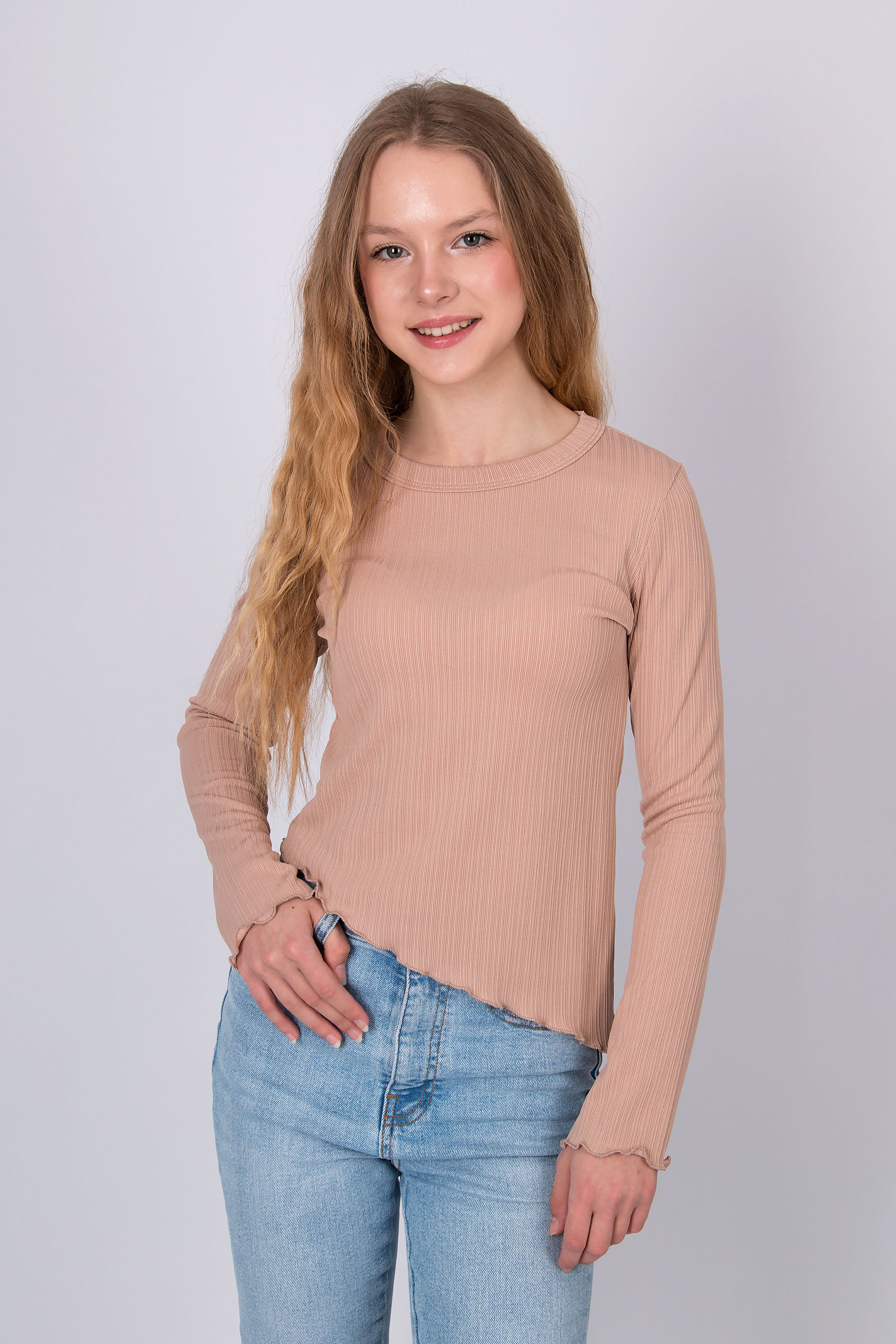 Лонгслів рубчик для дівчинки бежевий Mevis 5853-05