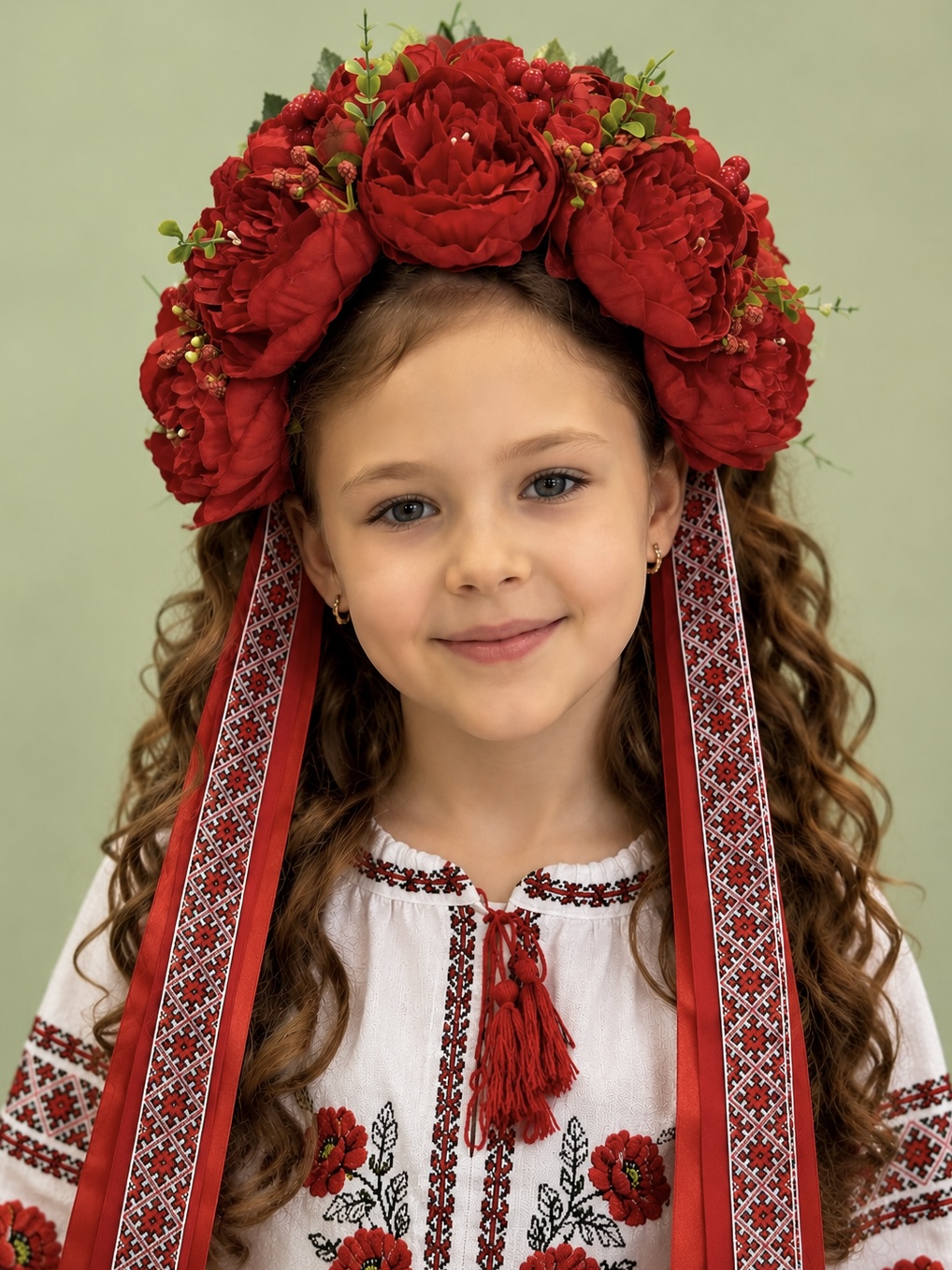 Ободок зі стрічками 1 шт для дівчинки Україна червона/Півонія