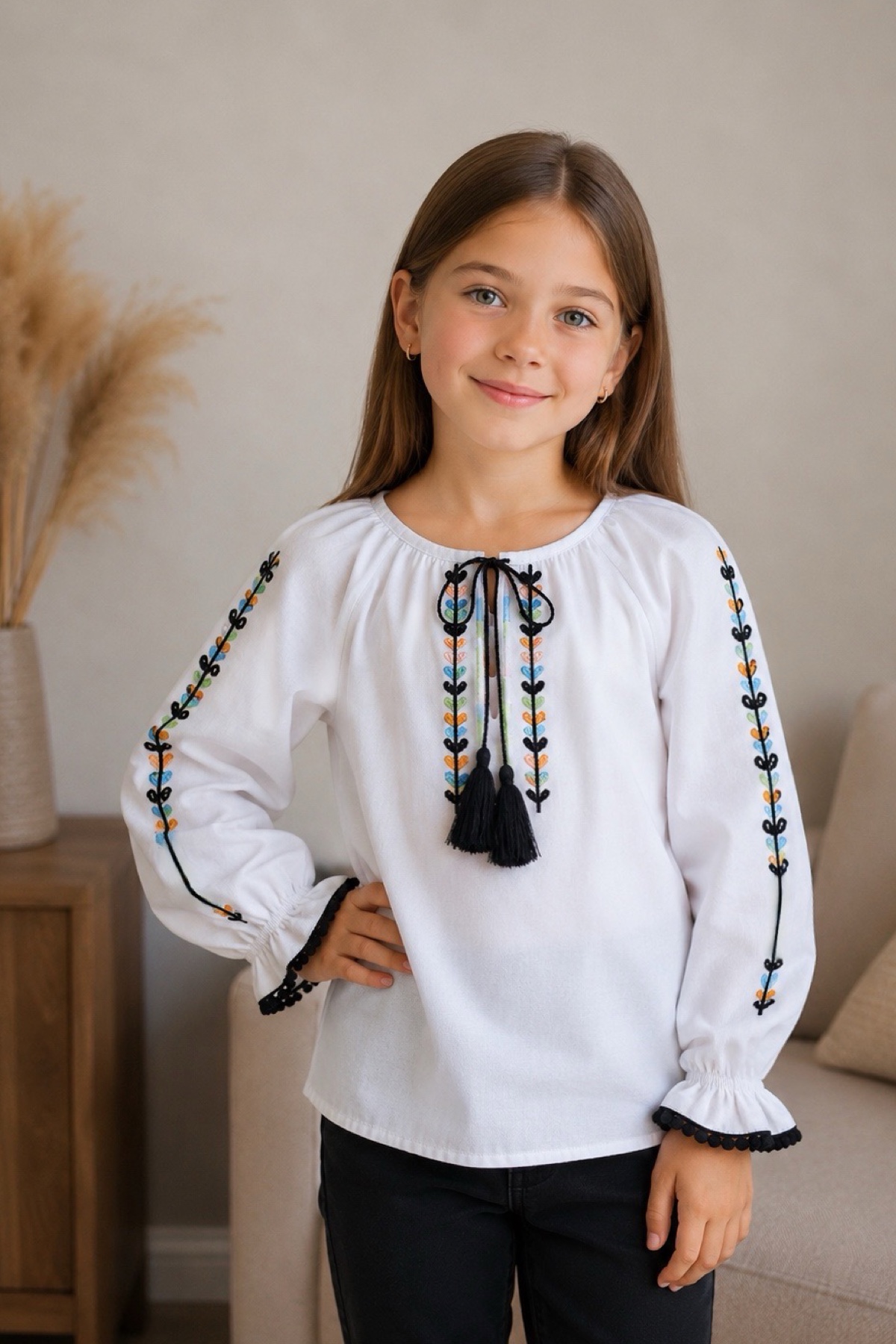 Вишиванка для дівчинки білий Mevis 5718-01
