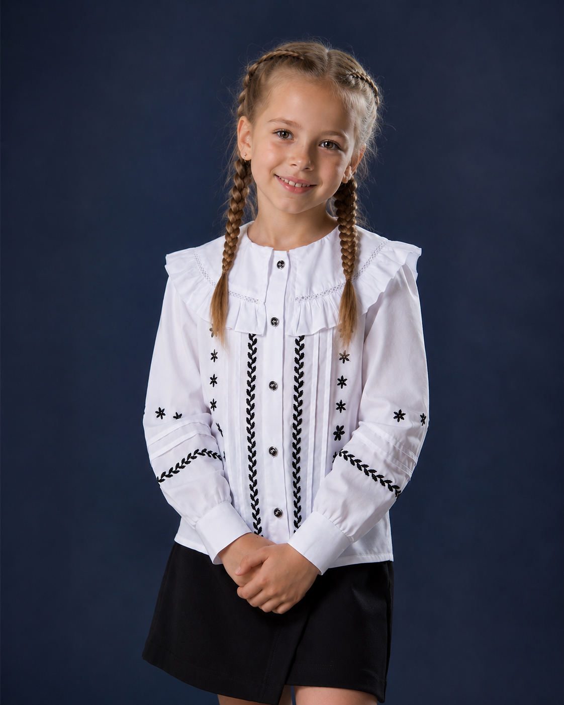 Блуза з вишивкою для дівчинки білий Mevis 5463-01