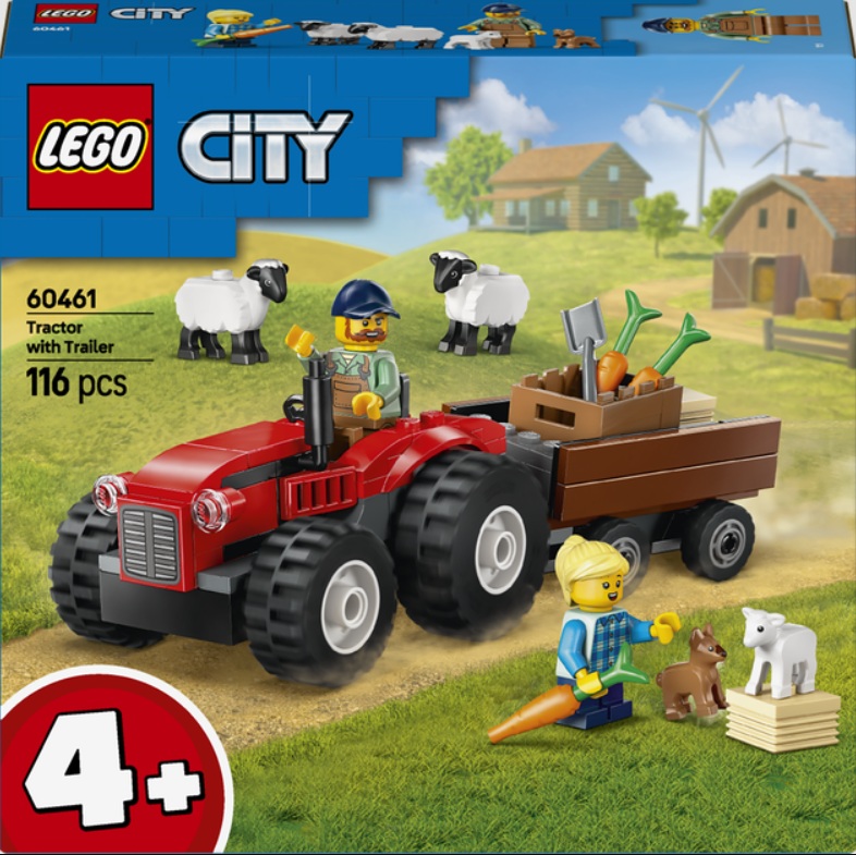Конструктор Lego City Червоний фермерський трактор з причепом і вівцями 116 деталей Унісекс LEGO 60461
