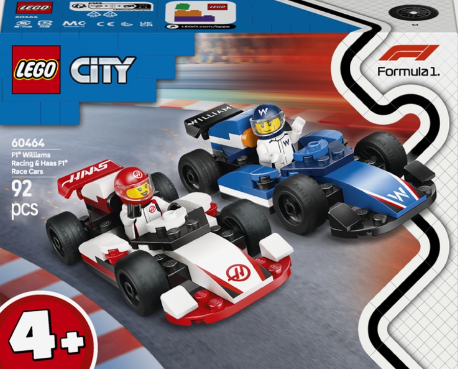 Конструктор Авто для перегонів F1 команд Williams Rasing та Haas F1 92 деталі Унісекс LEGO 60464