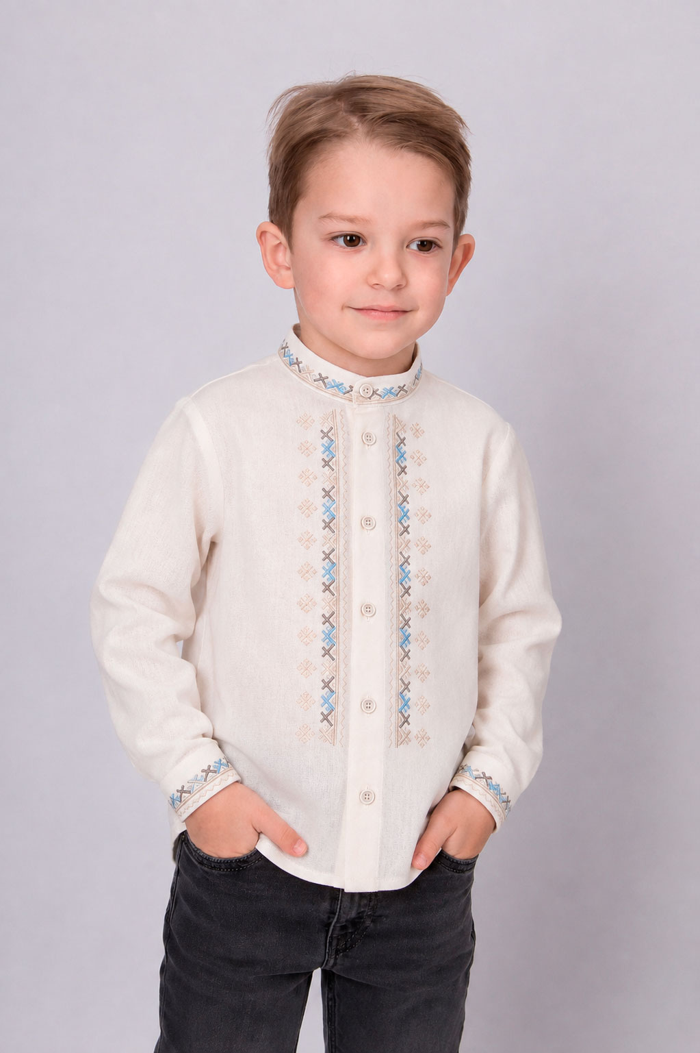 Вишиванка для хлопчика молочний Mevis 5872-02